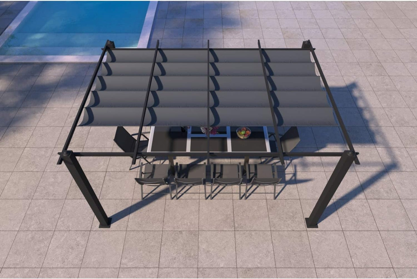 CONCEPT USINE | Pérgola Autoportante 4X3 m (12m²) - Estructura de Aluminio - Lona 100% Poliéster - Nila Gris - Lona Corredera Retráctil - Cenador de Jardín - para Terraza Exterior & Pabellón