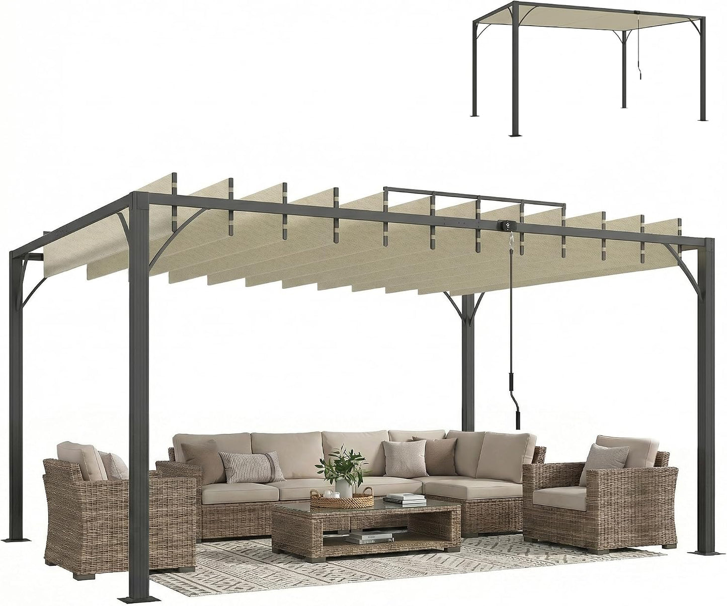Outsunny Pérgola de Jardín 3x4 m, Cenador de Jardín con Techo de Lamas Orientables a 135°, Columna de Aluminio, Vigas de Hierro, Protección UPF30+, Pabellón para Exterior, Patio, Terraza, Blanco Crema