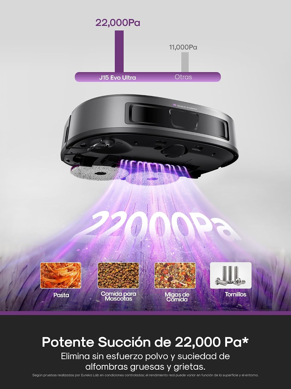 Eureka J15 EVO Ultra Gen2 Robot Aspirador y Fregasuelos 22KPa con Base Multifuncional, Autovaciado, Autolimpieza, Cepillo Antienredo, Secado Aire Caliente, Limpieza de Alfombras Versátil