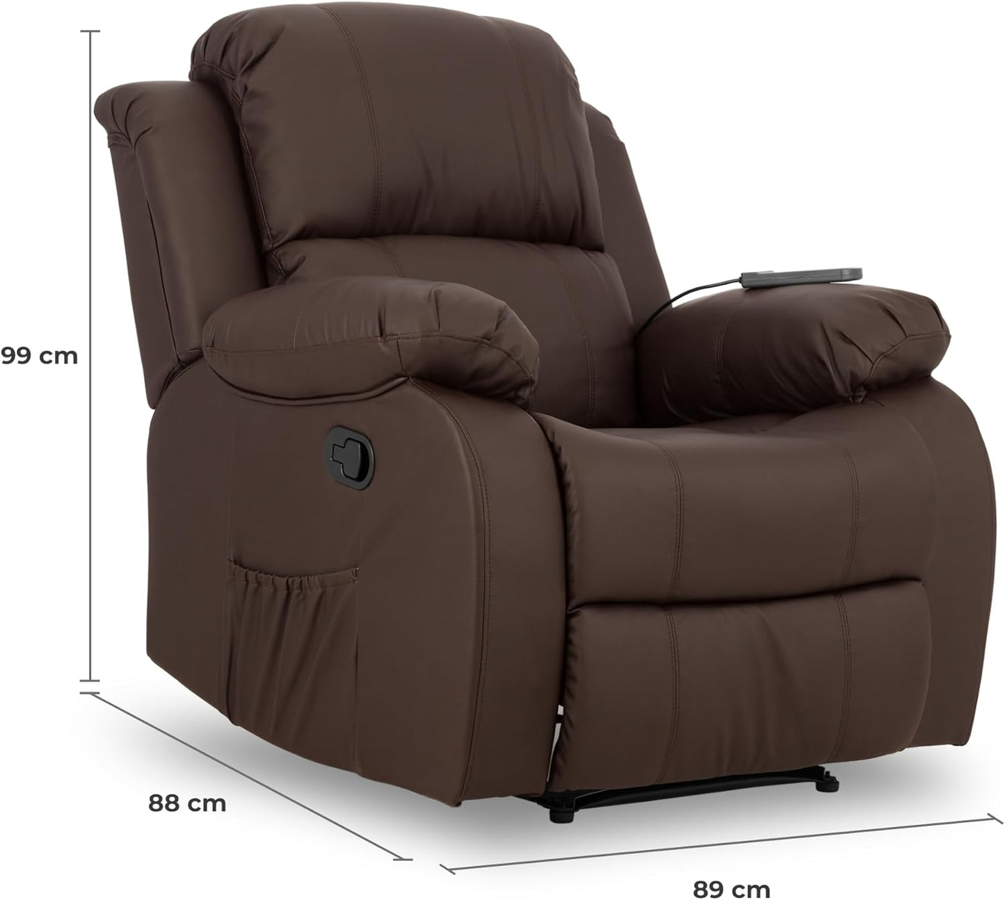 Don Descanso - Sillón Masaje Relax Calor Trevi Negro Reclinable 160º con 8 Motores Silenciosos, Calor Lumbar, Sist. Masaje 4 Zonas y Acabado en PU Anti-Cuarteo [Incluye Mando]. Ideal Gente Mayor