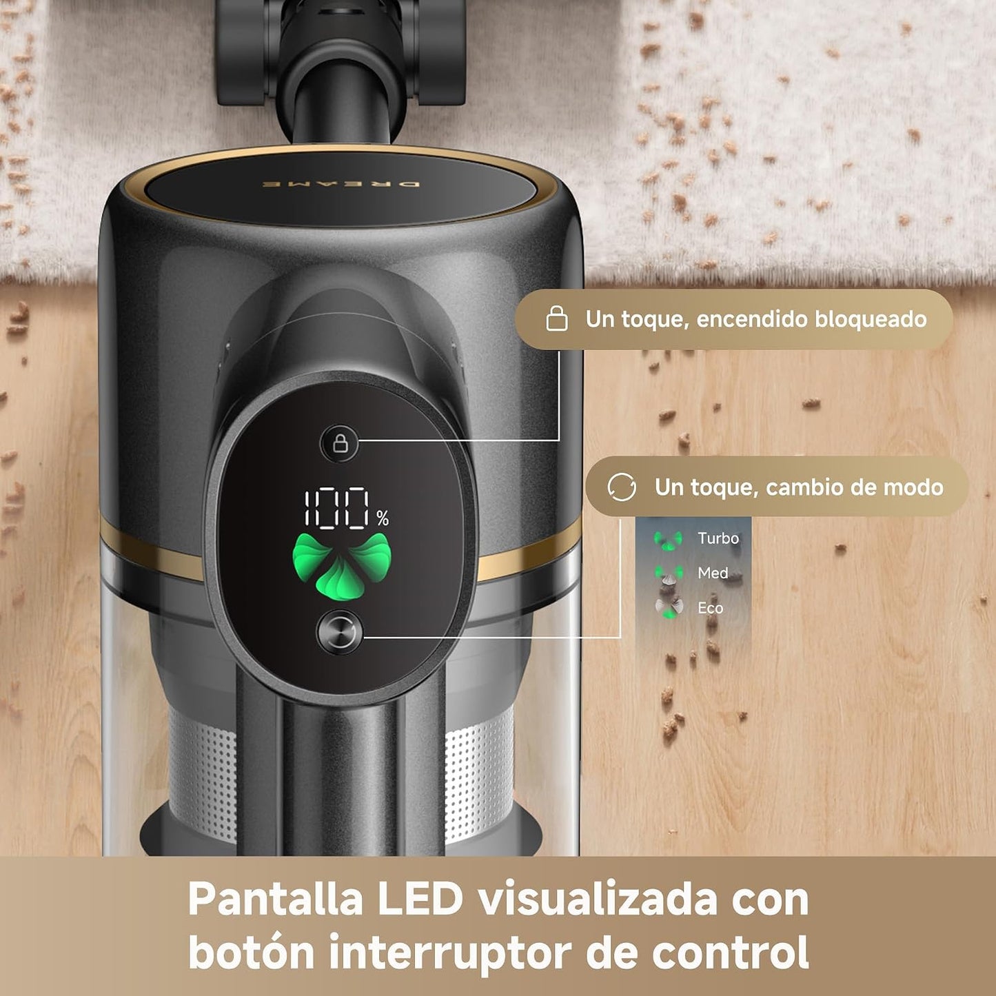 DREAME R20 SE-A Aspirador Sin Cable, 20000 PA/Succión 150 AW, 90 min, Pantalla LED, Vaso De Polvo 0,6 L, Vaciado Fácil del Polvo, Cepillo Antienredos Iluminado, Filtro 5 Capas