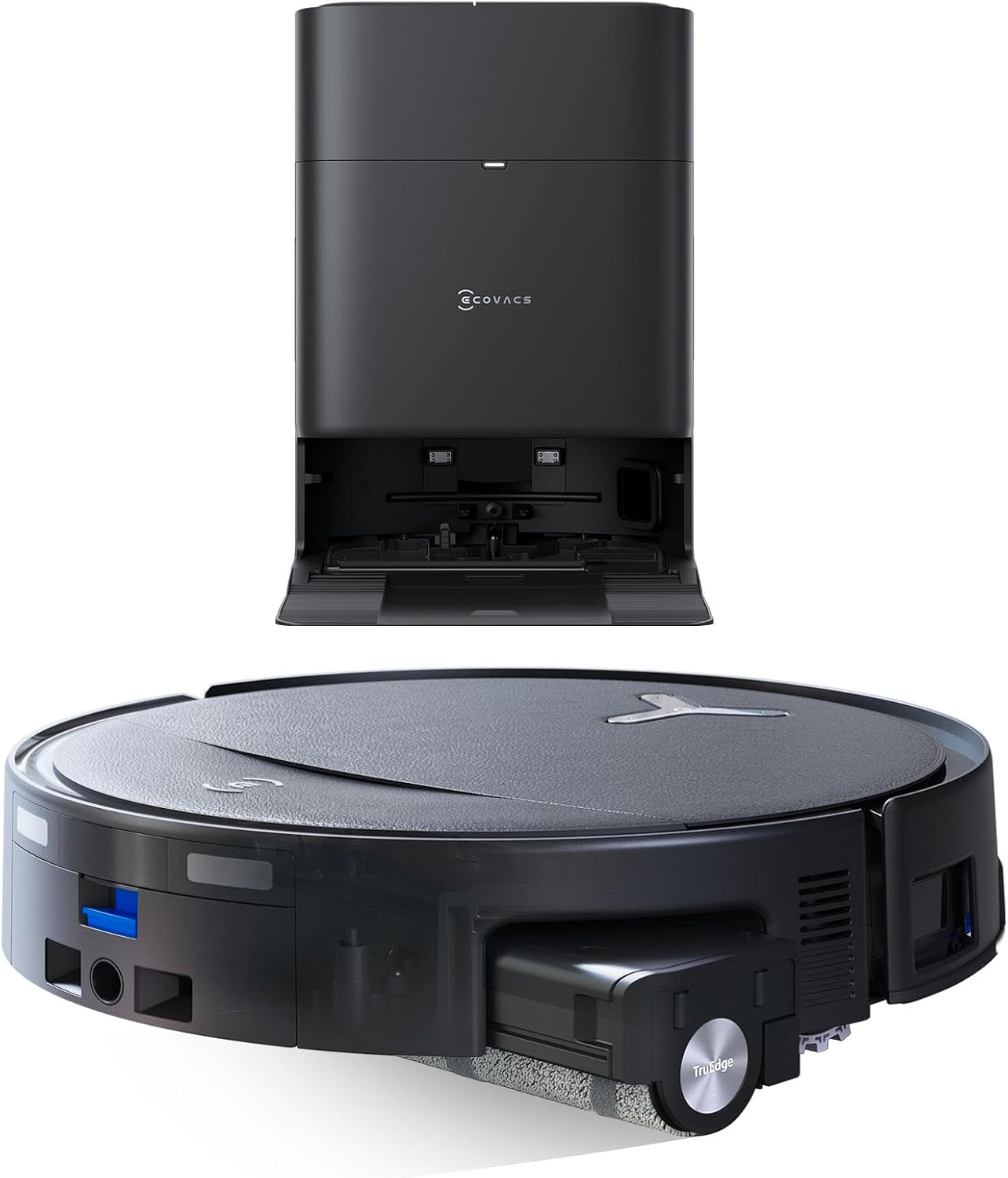 ECOVACS DEEBOT T80S Omni Robot Aspirador y Mopa, 24 800 Pa, OZMO Roller 2.0, Tecnología ZeroTangle 3.0, Mecanismo Triple Lift, Lav Mopa con Agua Cal a 40-75 °C, Secado Aire Cal, Negro