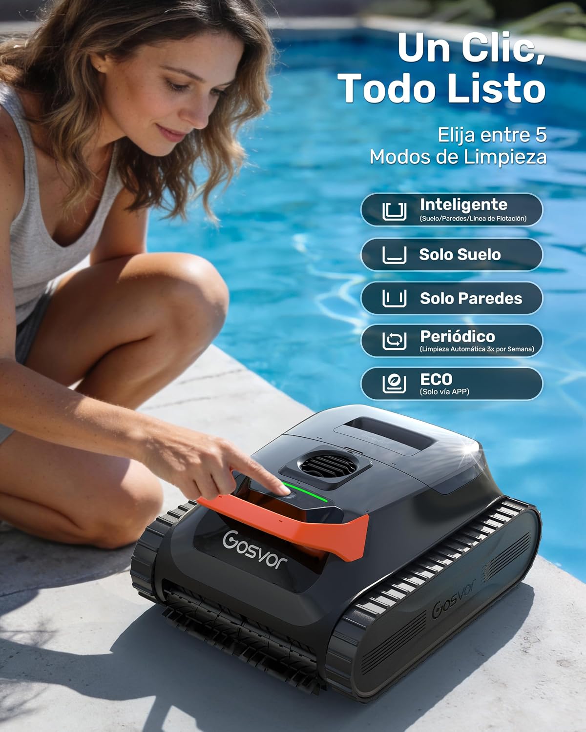 Gosvor (Nuevo 2026) LiteVac G1 Robot Limpiafondos Piscina,Paredes,Línea y Plataformas,7kg,200min Autonomía,Doble Filtración,Navegación Inteligente y App,200m²,Gris Anaranjado