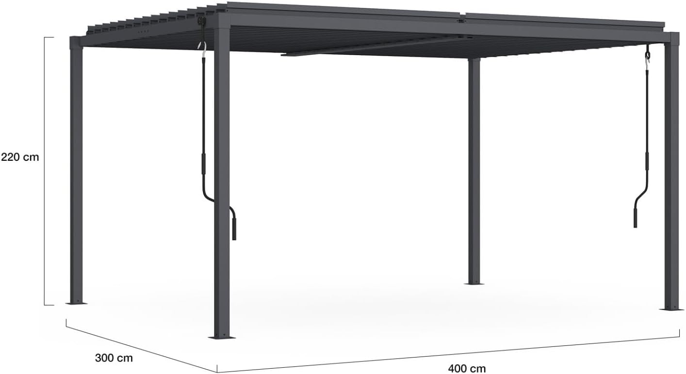 IDMarket – Pergola bioclimática cuchillas orientables 3 x 4 m, aluminio gris antracita
