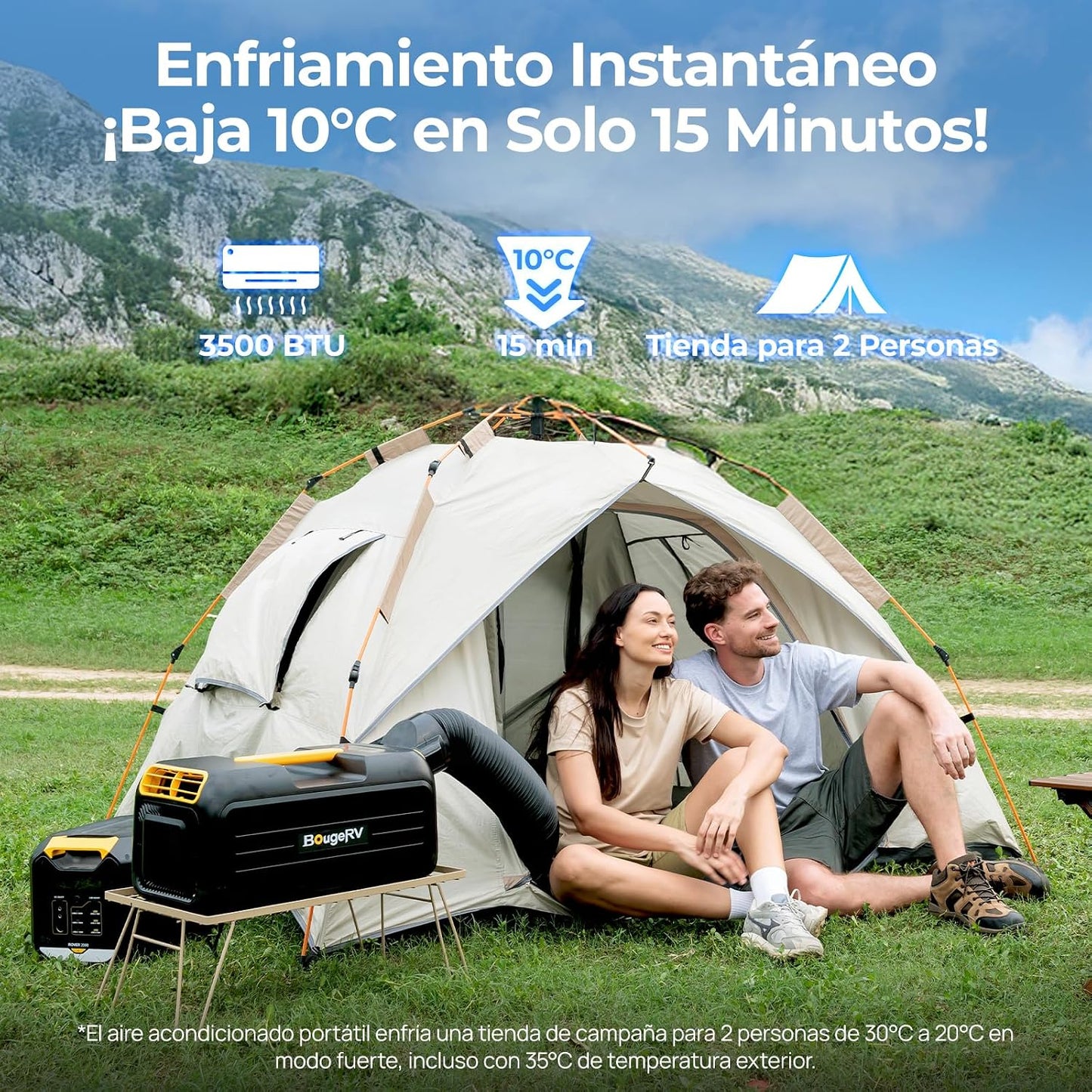 BougeRV PC35 Aire Acondicionado Portátil, 3500 BTU Climatizador, 5 en 1 con App, Compacto, AC 100V-240V, Aire Acondicionado para Camping, Caravana, Tienda, Camión, Furgoneta