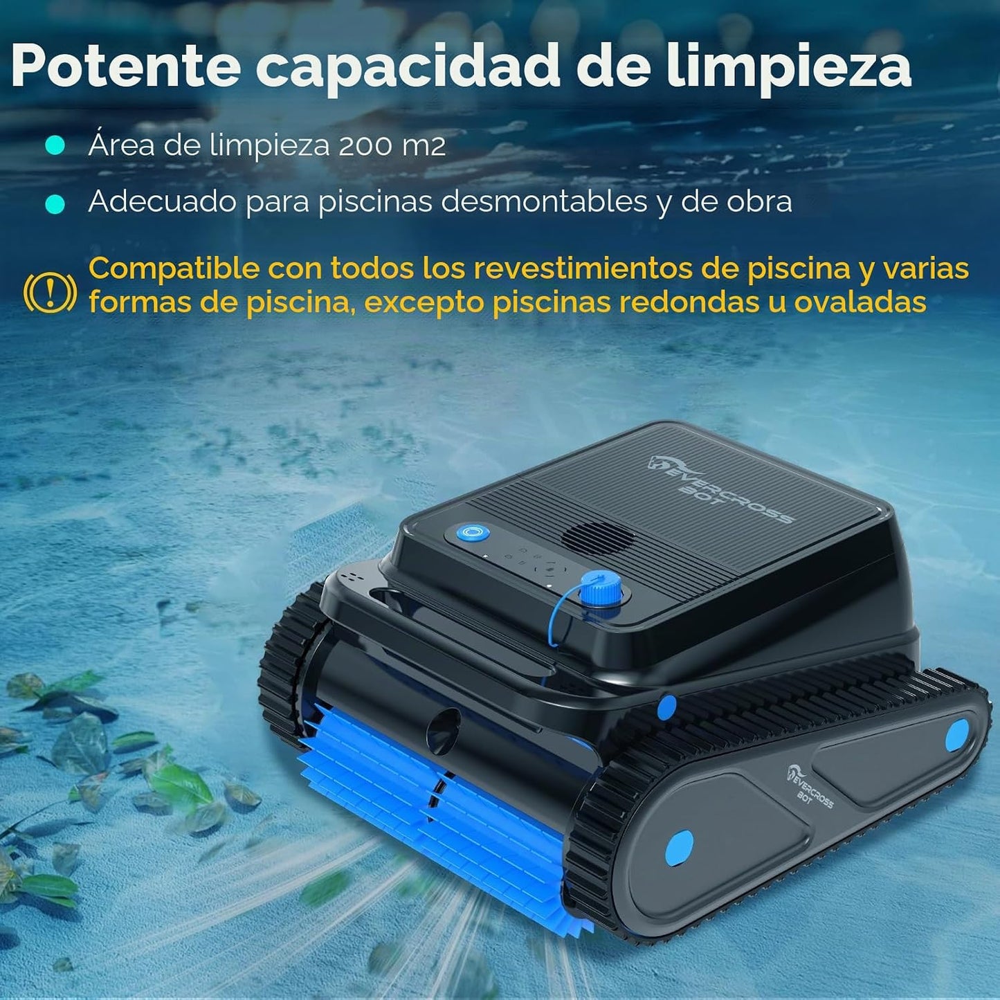 (Nuovo 2026) EVERCROSS BOT Robot Limpiafondos Piscina Automático con App, Robot Piscina sin Cable, Limpieza Completa Suelo y Paredes, 120 Min, Regreso Automático, 200 m²