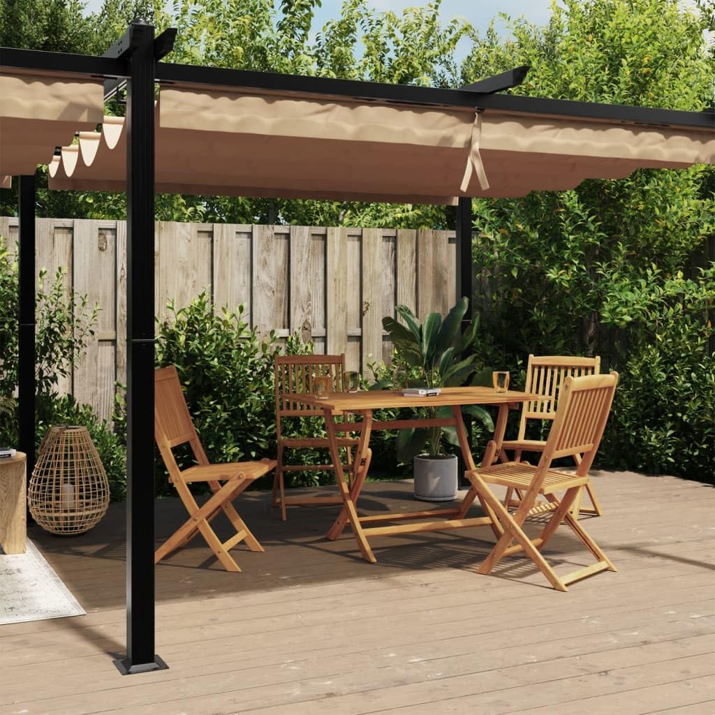 IKAYAA Pérgola de Jardín con Techo Retráctil, Pérgola de Aluminio 6x3 m, Cenador de Jardín, Poliéster Resistente al Agua y a UV para Patio Terraza Exterior Taupé