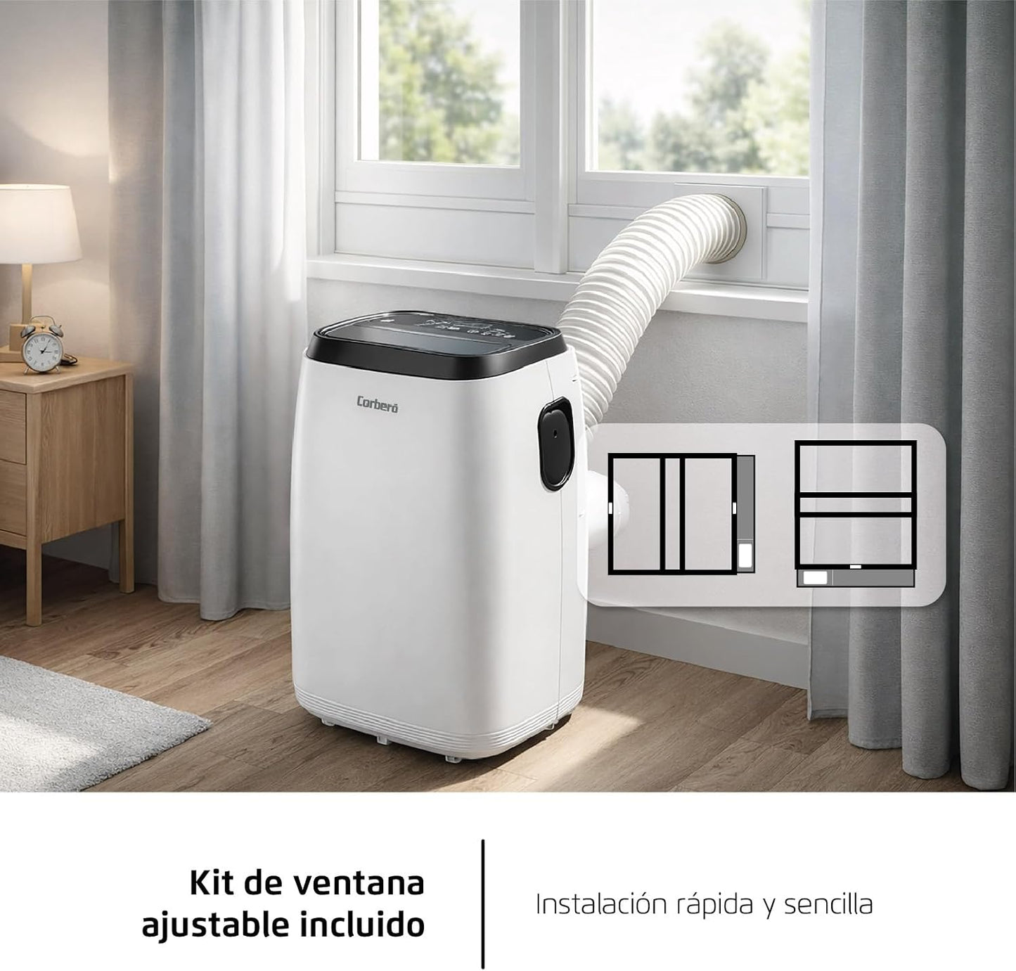 Corberó - Aire Acondicionado Portátil 3 en 1 con Mando | CPC14 | 14000 BTU- 4100 Frigorías | Cobertura 25-40 m² | 16-31 ºC | Refrigeración | Ventilador| Deshumidificación | Temporizador