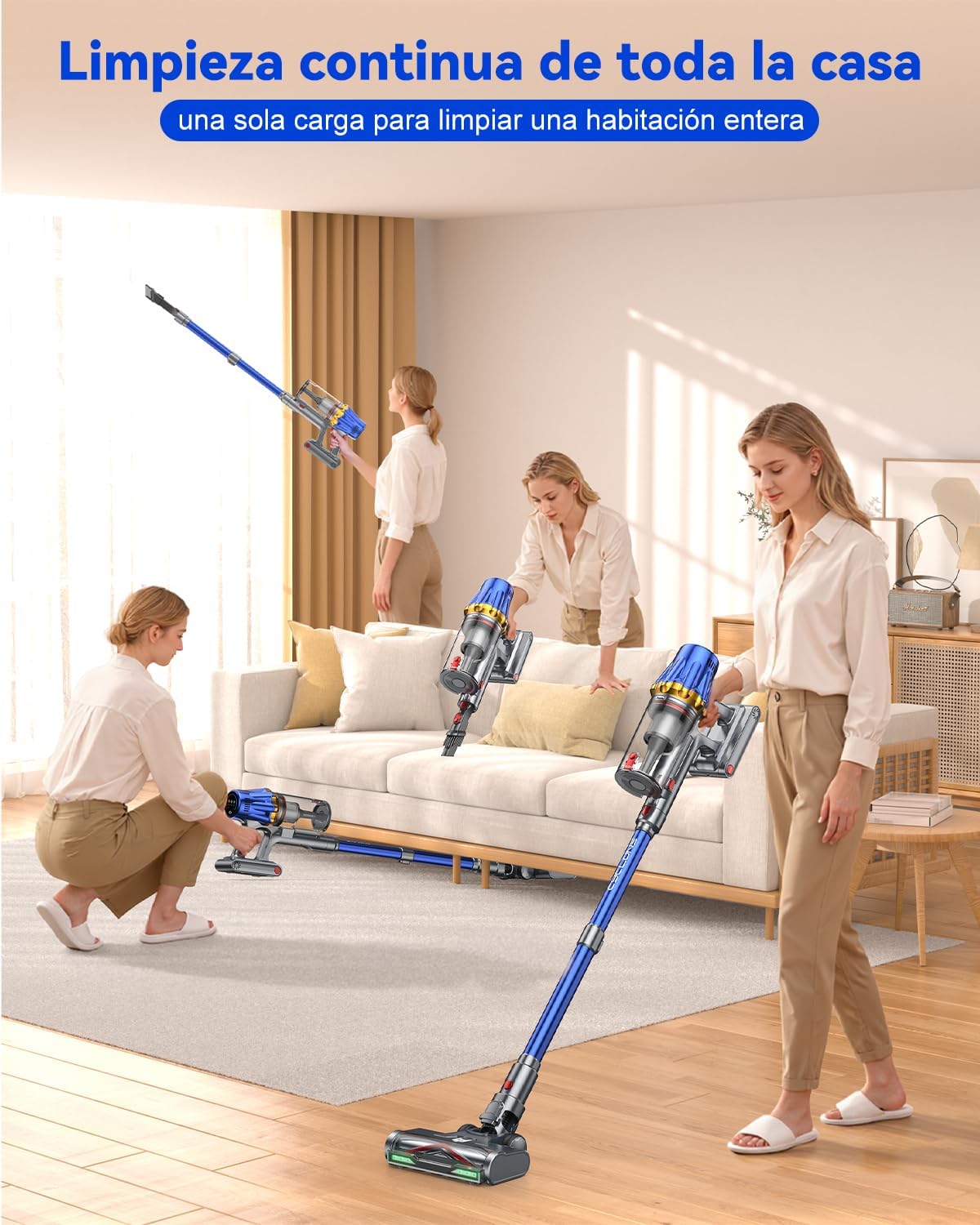 H9 Aspiradora Sin Cable, Aspiradora Potente 58Kpa/650W, 90Min Autonomía, Pantalla Táctil LED, Autoportante, Cepillo Antienredos para Suelos/Alfombras/Pelo de Mascotas, Azul