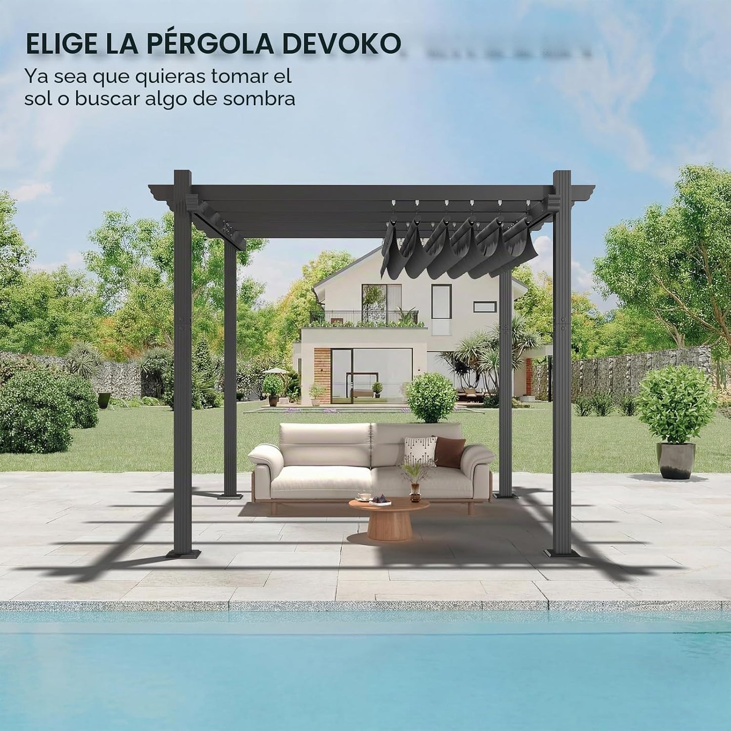 Devoko Pergola Bioclimatica 3x3m, Pergolas de Jardin, con Fijaciones Magnéticas y Zona de Sombra Ajustable, Cenador Pergolas de Aluminio, Adecuada para Escenarios como Jardines y Patios, Negro