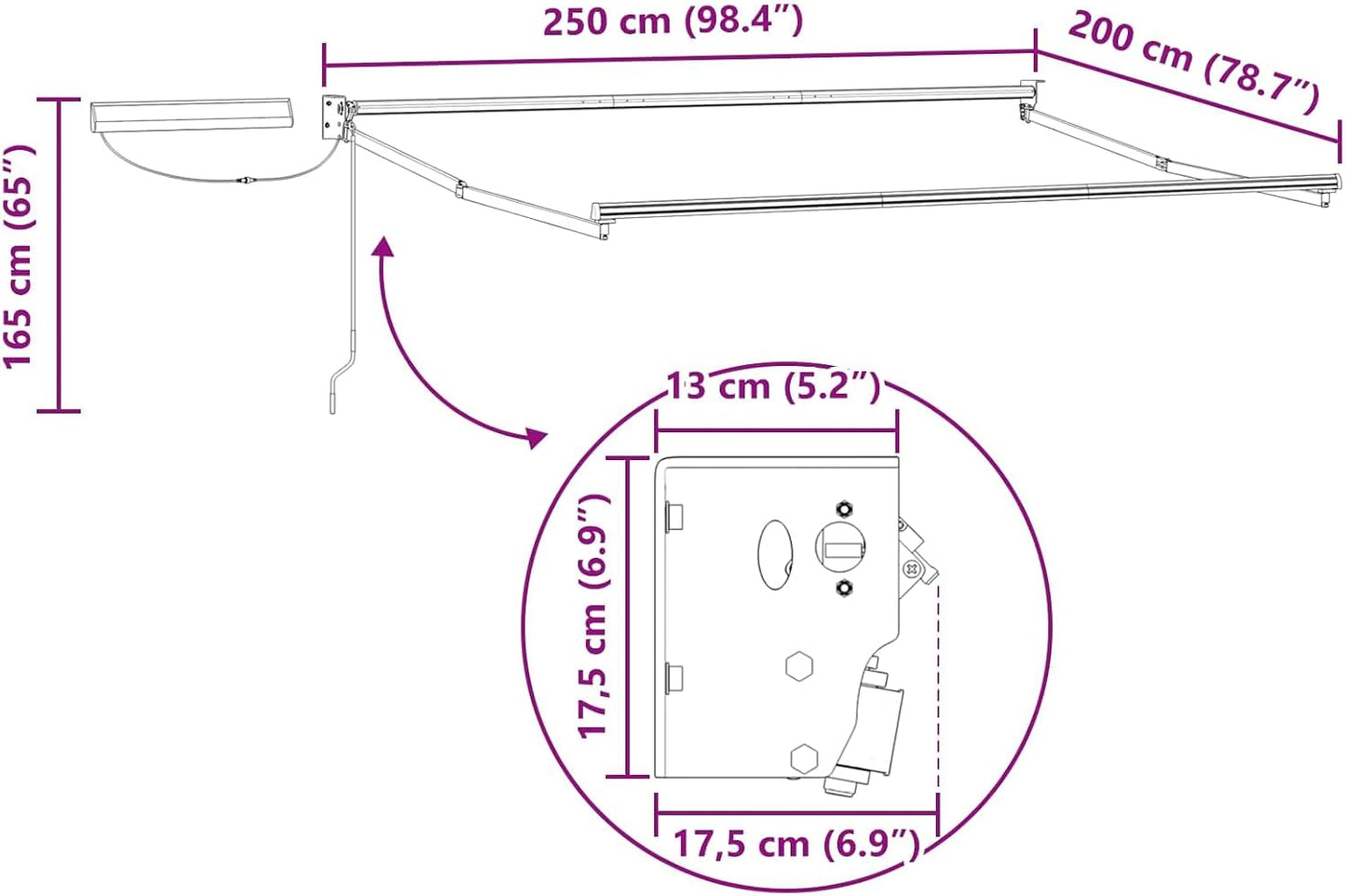 VidaXL - Toldo retráctil eléctrico, color amarillo, gris, antracita, 2,5 x 2 m, toldo eléctrico moderno, sombra exterior con mando a distancia, cobertizo de aluminio, protección solar ecológica