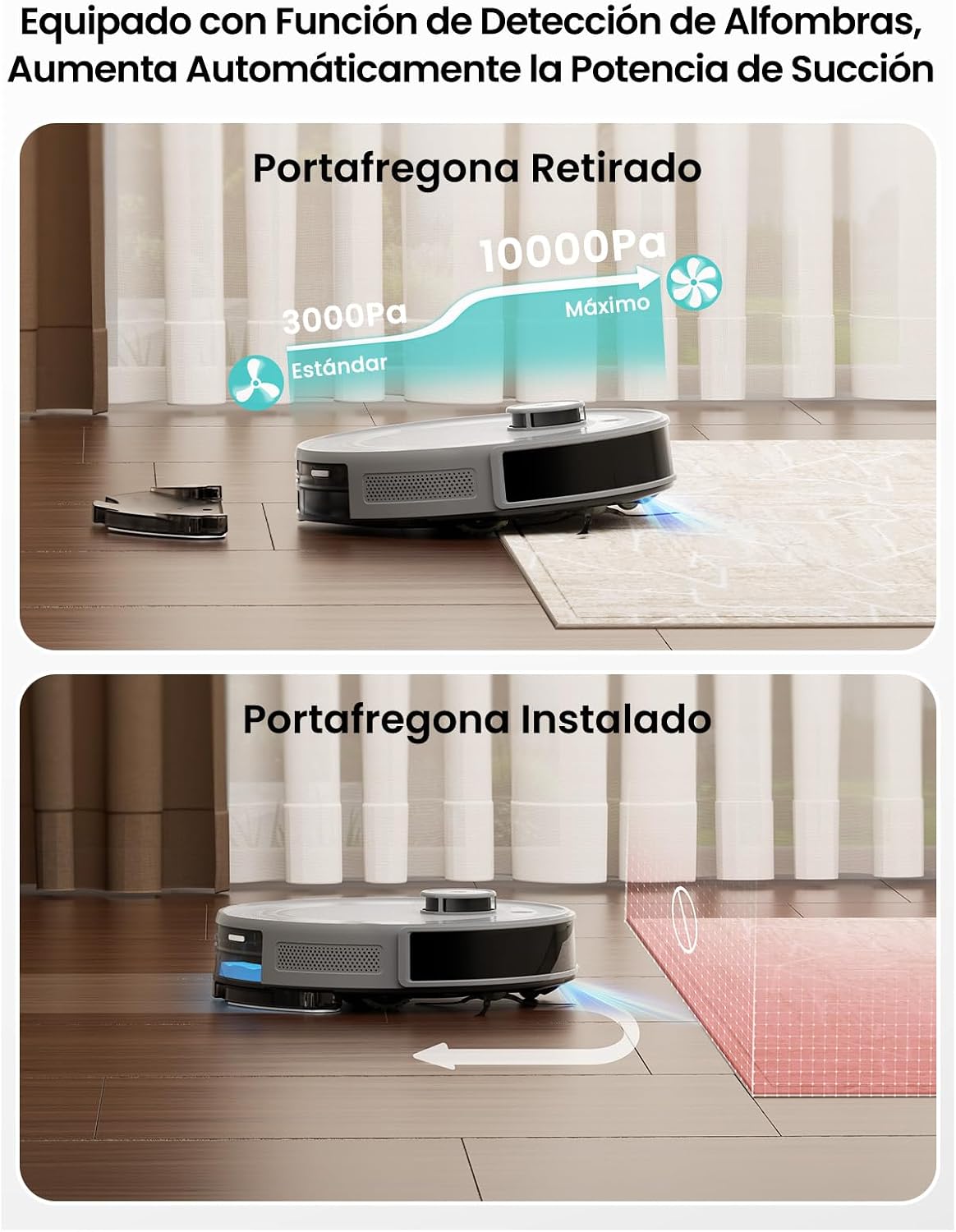 Lefant M2S Plus Robot Aspirador y Fregasuelos Lavador con Estación, 10000Pa, 240min, Navegación dToF, Aspirador Automático Polvo, Evasión de Obstáculos, Alexa/App/WiFi, Gris