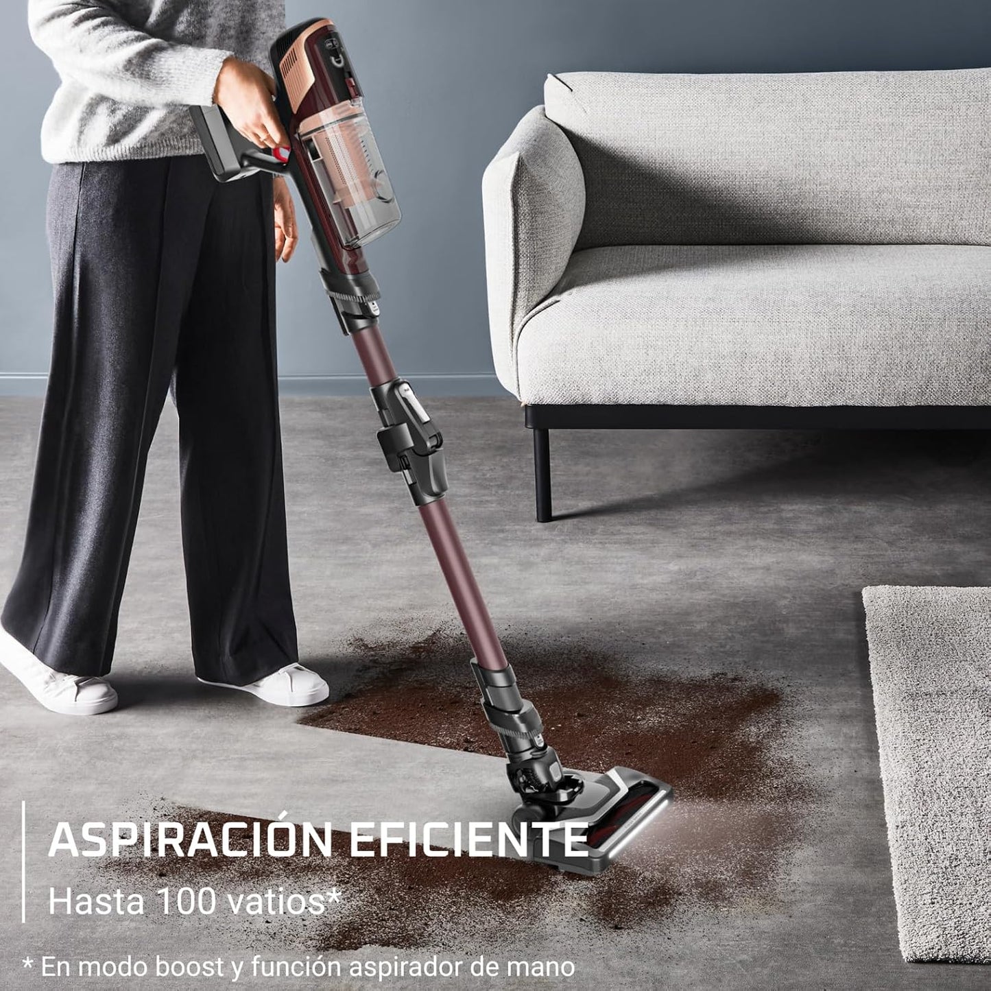 Rowenta X-Pert 6.80 Flex, Aspiradora Escoba Sin Cable, Autonomía de hasta 60 Minutos, con Luces led, Limpieza 4 en 1, Ligera, Smart Control Display, Modelo Animal Flex, Burdeos, RH6493E0
