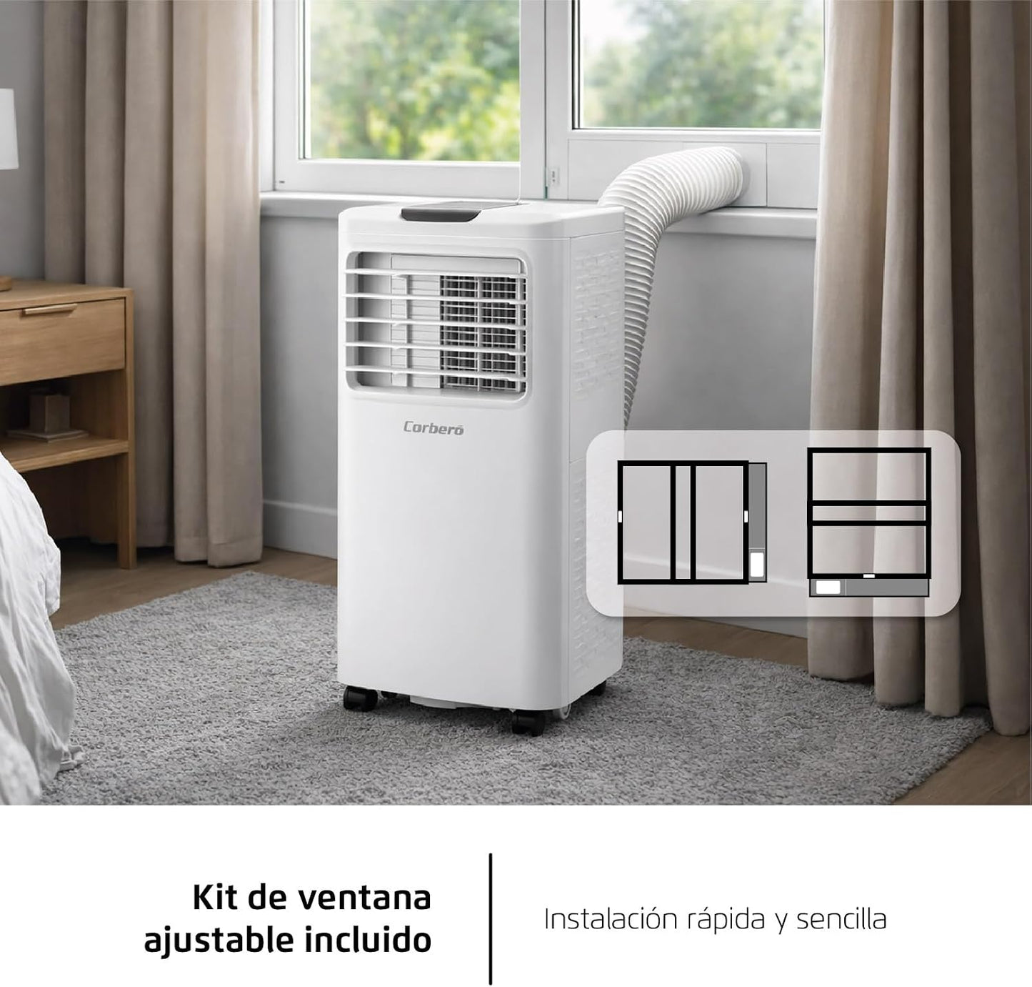 Corberó - Aire Acondicionado Portátil 3 en 1 con Mando | CPC12 | 12000BTU- 3500 Frigorías | Cobertura 22-25 m² | 16-31 ºC | Refrigeración | Ventilador | Deshumidificación |Temporizador