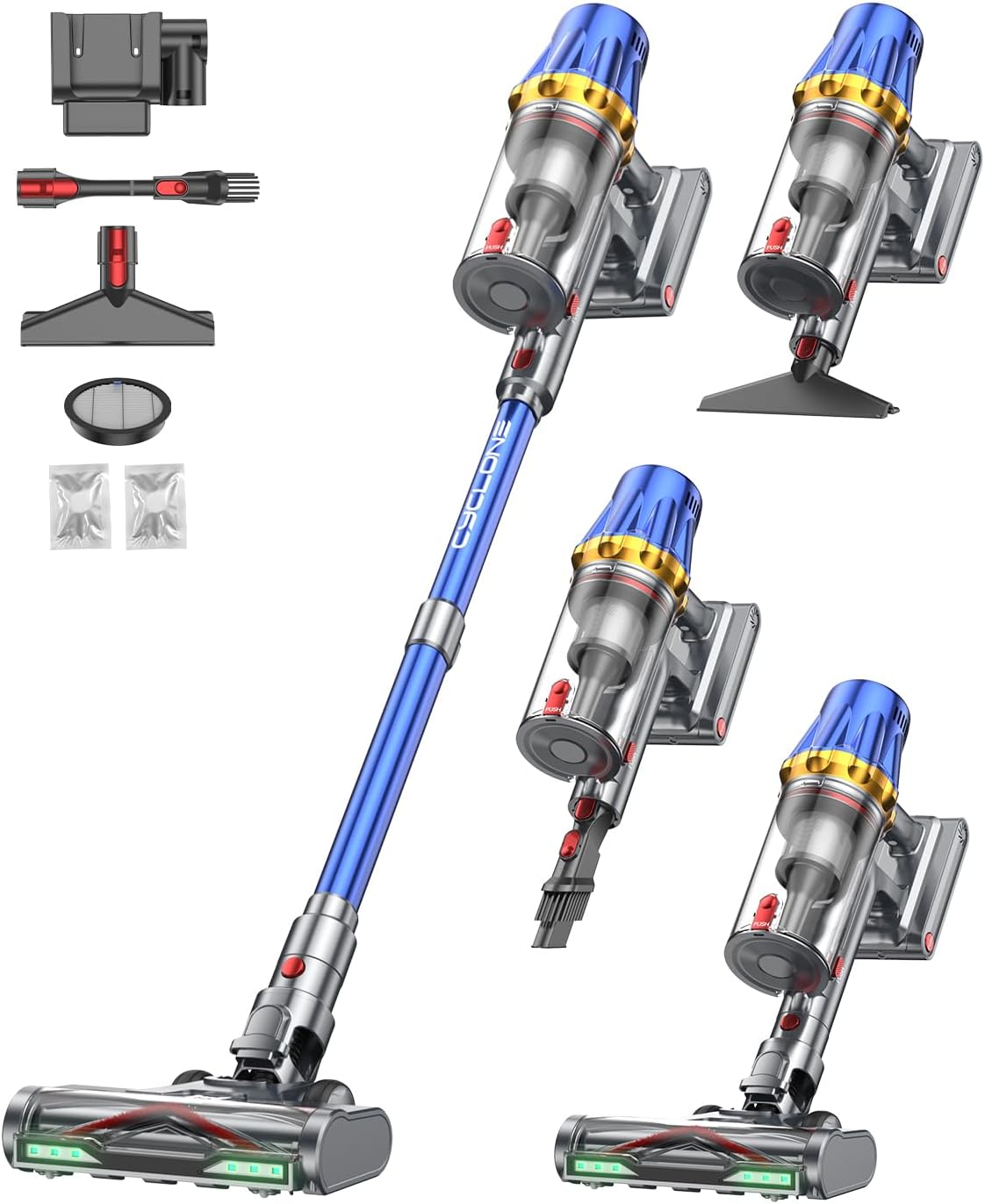 H9 Aspiradora Sin Cable, Aspiradora Potente 58Kpa/650W, 90Min Autonomía, Pantalla Táctil LED, Autoportante, Cepillo Antienredos para Suelos/Alfombras/Pelo de Mascotas, Azul