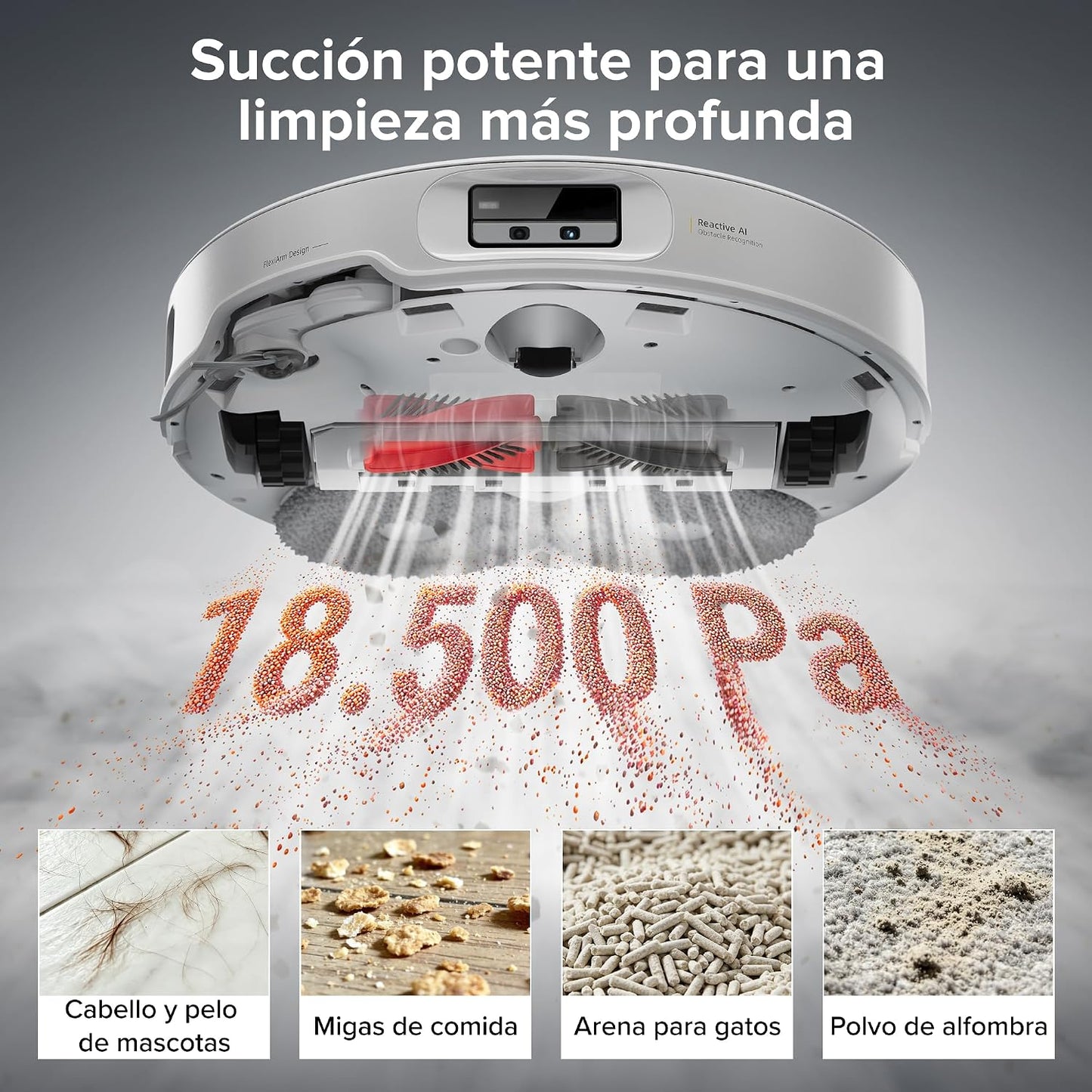 roborock Qrevo EdgeT Robot Aspirador con FlexiArm y Sistema Doble Desenredos, Succión 18500 Pa, 7,98 cm Ultrafino, Base Multifuncional 3.0 con Agua Caliente para Lavar Mopa, Controlado por App y Voz