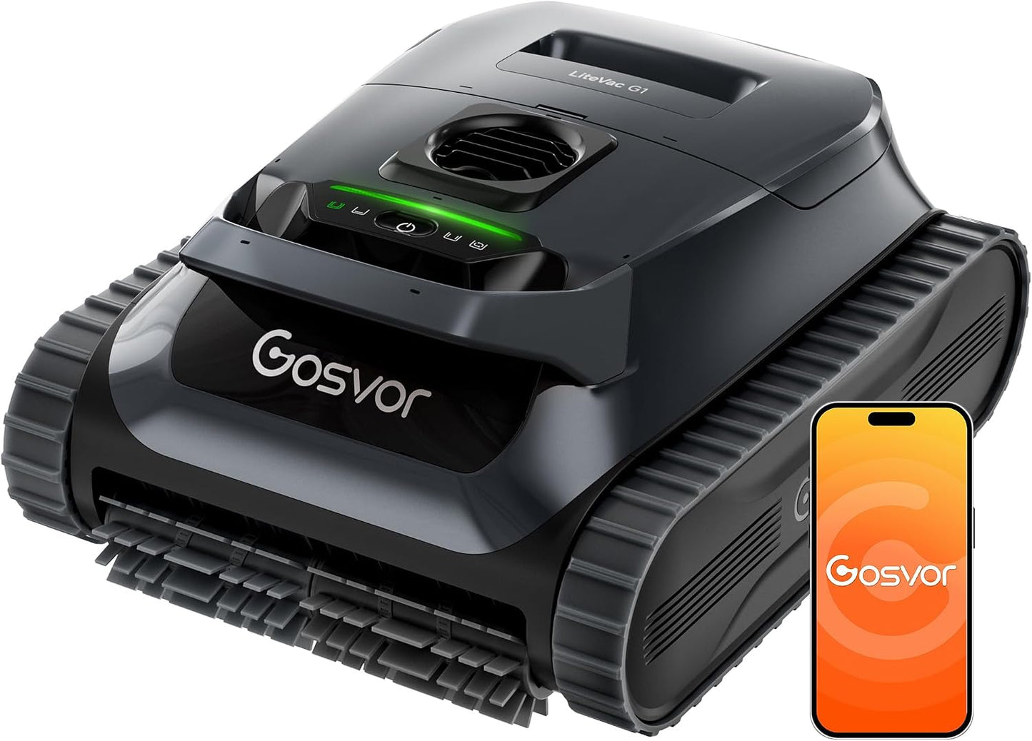 Gosvor LiteVac G1 Robot Limpiafondos Piscina,7kg,200min Autonomía,Doble Filtración,Control de la App,200m²,Gris