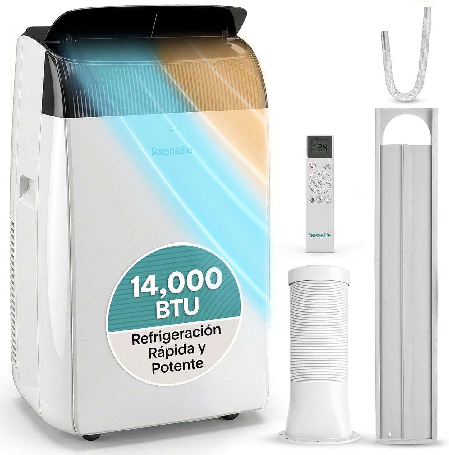 SereneLife Aire Acondicionado Portátil 14000 BTU, Climatizador 3 en 1 con Calefacción, Deshumidificador y Ventilador, Silencioso con Mando a Distancia y Kit de Ventana, para Hogar, Oficina y Escuela