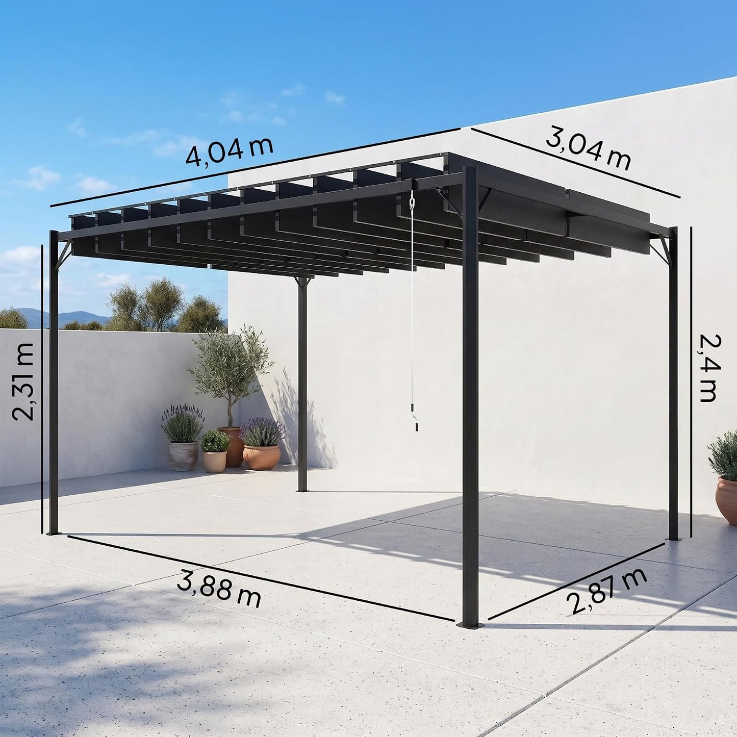 Outsunny Pérgola de Jardín 3x4 m, Cenador de Jardín con Techo de Lamas Orientables, Estructura de Metal, Protección UPF50+, Pabellón para Exterior, Patio, Terraza, Gris Oscuro