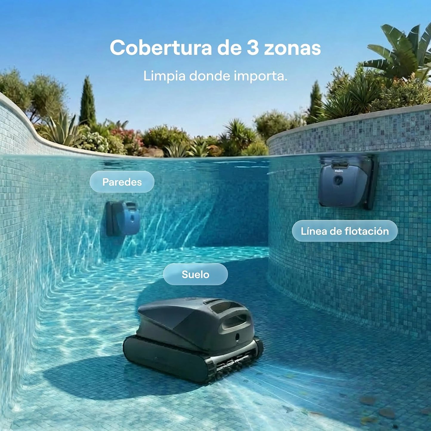 (2026 Nuevo) Beatbot Sora 10 Robot Piscina limpiafondos y Paredes, Plataformas y línea de flotación, Estacionamiento línea flotación, 5l residuos,Controllo App,Piscinas enterradas/elevadas,Azul Marino