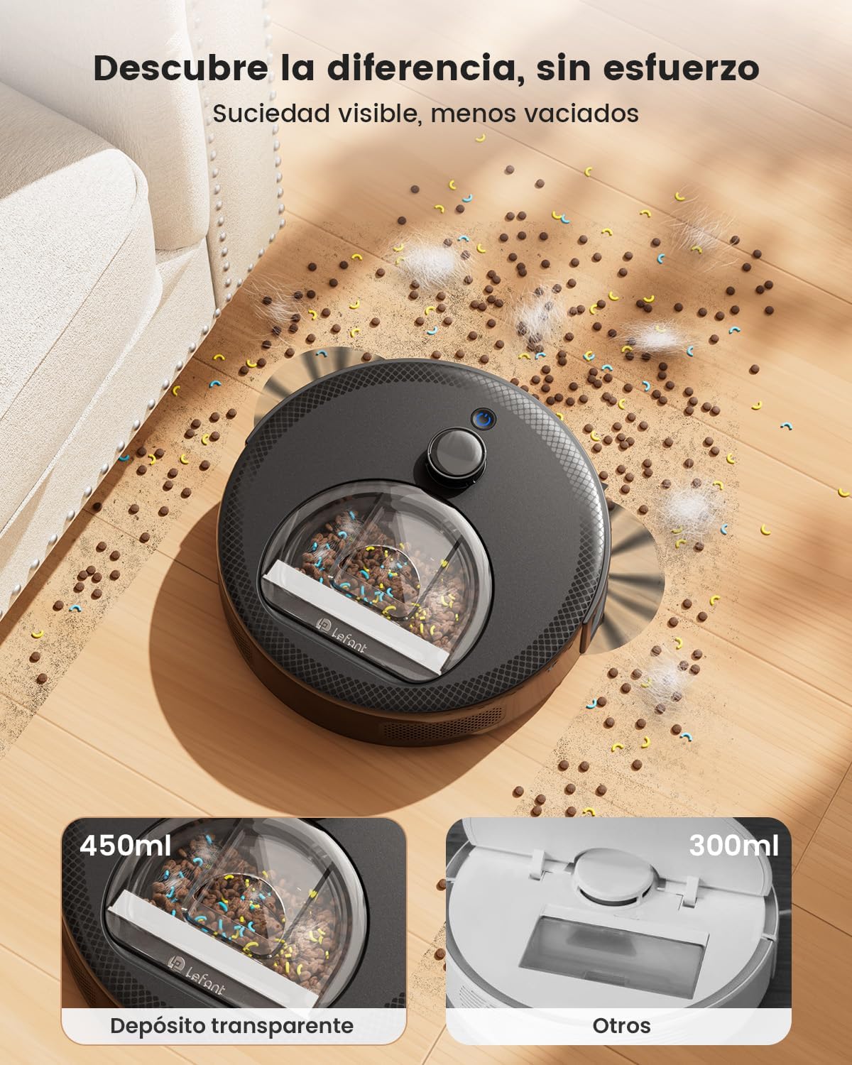 Lefant M330 Robot Aspirador y Fregasuelos con Mapeo 3 en 1, 5000Pa, 150min, Evitación de Obstáculos PSD 190°, Navegación dToF, 2,4GHz y 5GHz WiFi/Alexa/App, Ideal para Pelo de Mascotas y Alfombras