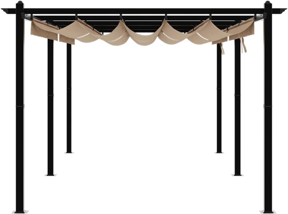 IKAYAA Pérgola de Jardín con Techo Retráctil, Pérgola de Aluminio 6x3 m, Cenador de Jardín, Poliéster Resistente al Agua y a UV para Patio Terraza Exterior Taupé