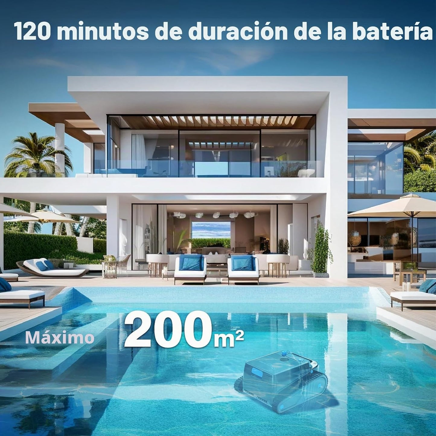 (Nuovo 2026) EVERCROSS BOT Robot Limpiafondos Piscina Automático con App, Robot Piscina sin Cable, Limpieza Completa Suelo y Paredes, 120 Min, Regreso Automático, 200 m²