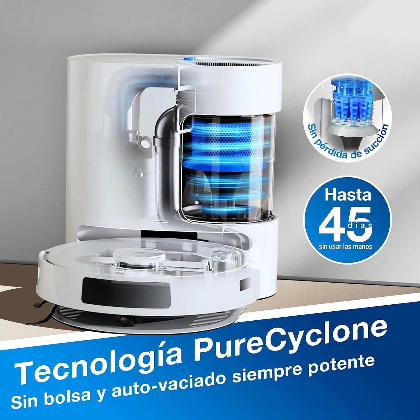 ECOVACS DEEBOT N20 Plus Robot Aspirador y fregasuelos, Potencia de succión de 8000 Pa, estación Dustbagless PureCyclone, Anti-enredos de Pelo, Tiempo de Funcionamiento de hasta 300 Minutos