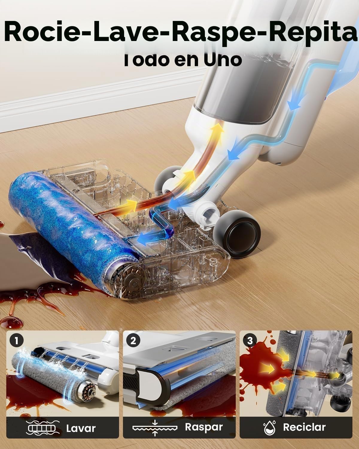 Proscenic F10 Ultra+ Aspiradora Escoba sin Cable en Seco y Húmedo, 60 Min de autonomía, Autolimpieza, Limpia Esquinas y Bordes, para Suelos Duros, Pelo de Mascotas, Diseño de Inclinación de 180°