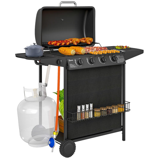 Barbacoa De Gas De Acero Abs 121x54x97 Cm-outsunny. Negro