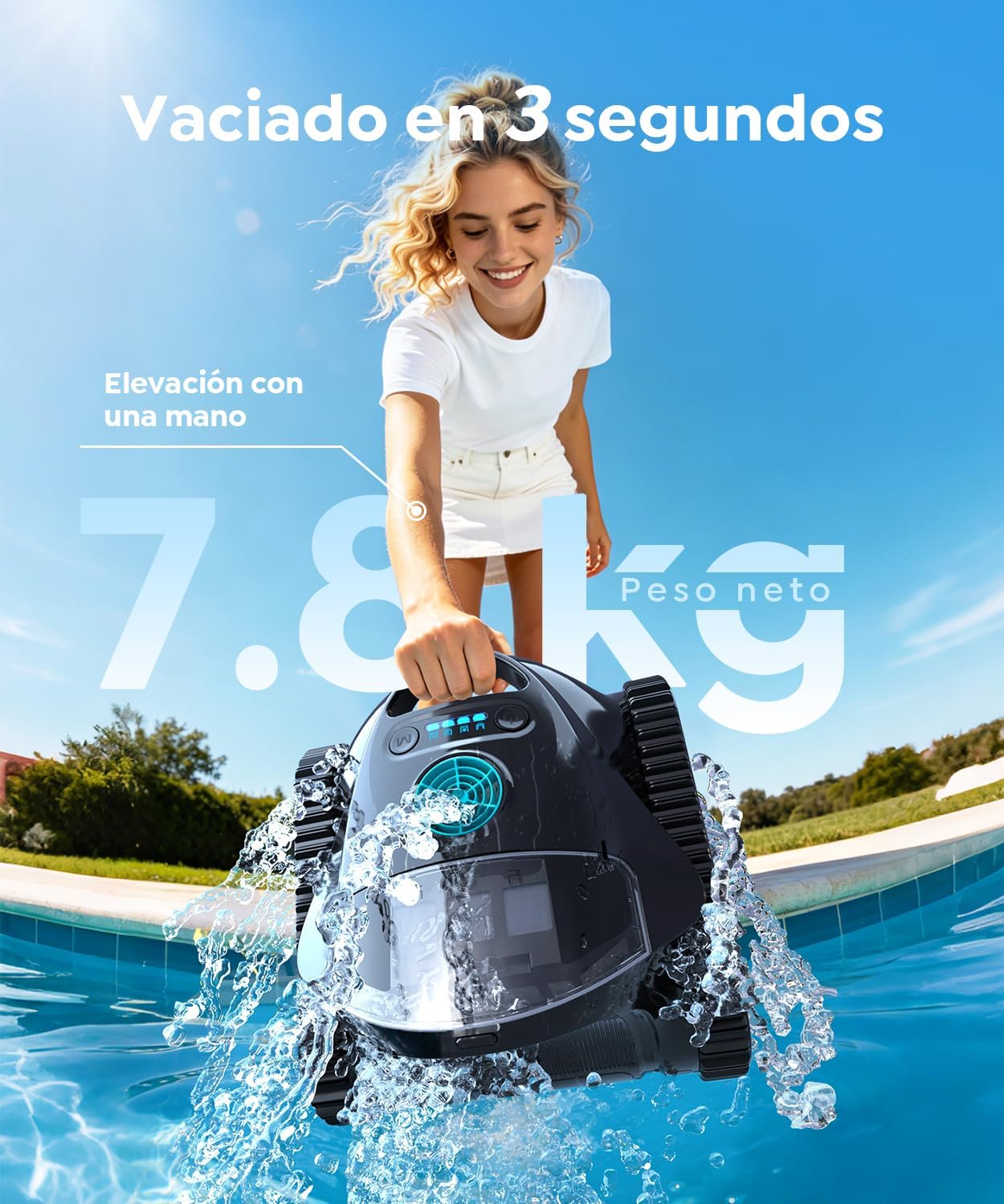 C1 Robot Piscina Limpiafondos y Paredes, Autonomía 180 min, Doble Filtración, 3 Motores, Control por App, Robot Limpiafondos Piscina Inalámbrico 150㎡, Azul Oscuro
