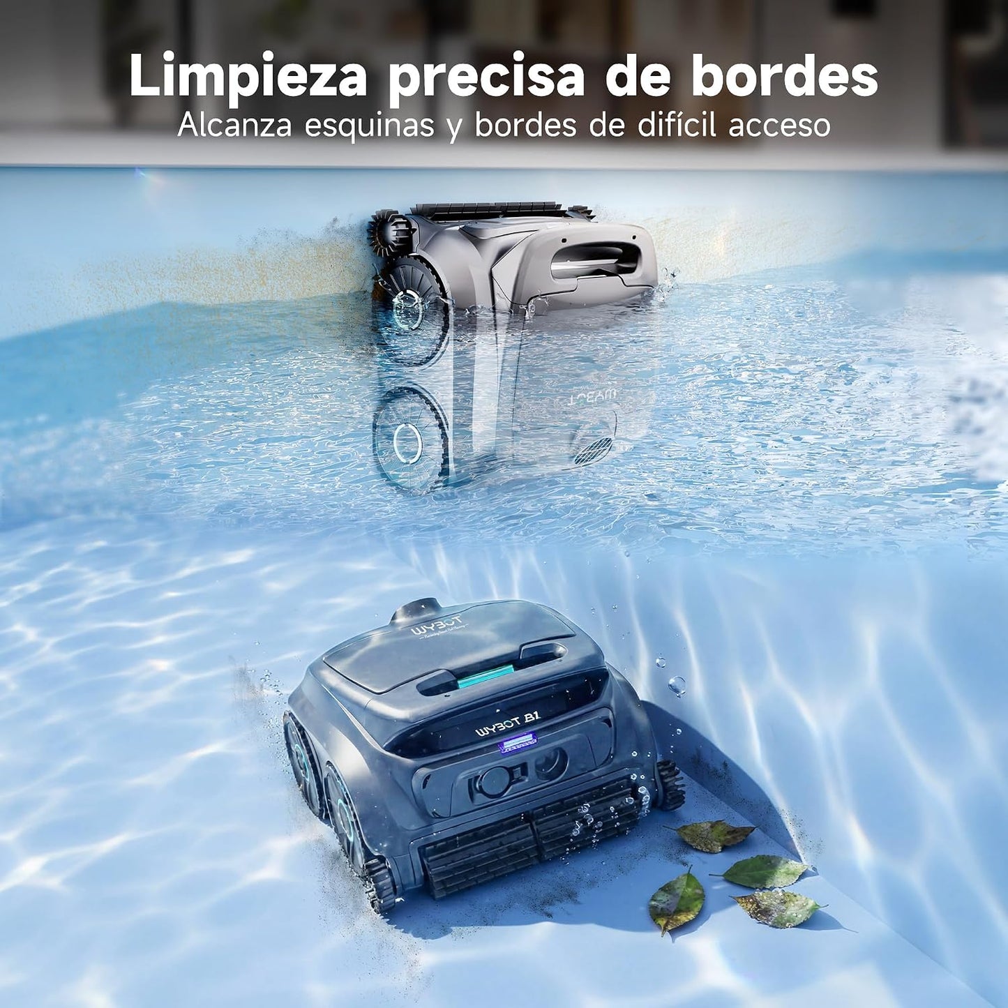 WYBOT B1 Robot de Piscina inalámbrico para Piscinas pequeñas, Robot de Limpieza Inteligente Ligero con Control de aplicación, Cubierta de Pared y Suelo, Dos cepillos Laterales, Gris Verdoso