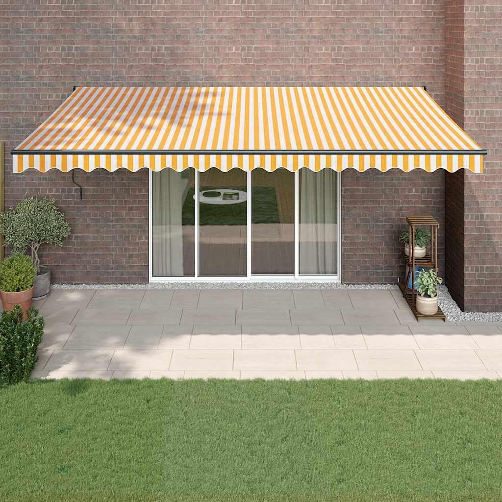 Brokky Toldo Motorizado 5 x 3 m Toldo Articulado Eléctrico con Mando a Distancia para Terraza, Jardín-Amarillo y Blanco-5 x 3 m-Marco Antracita