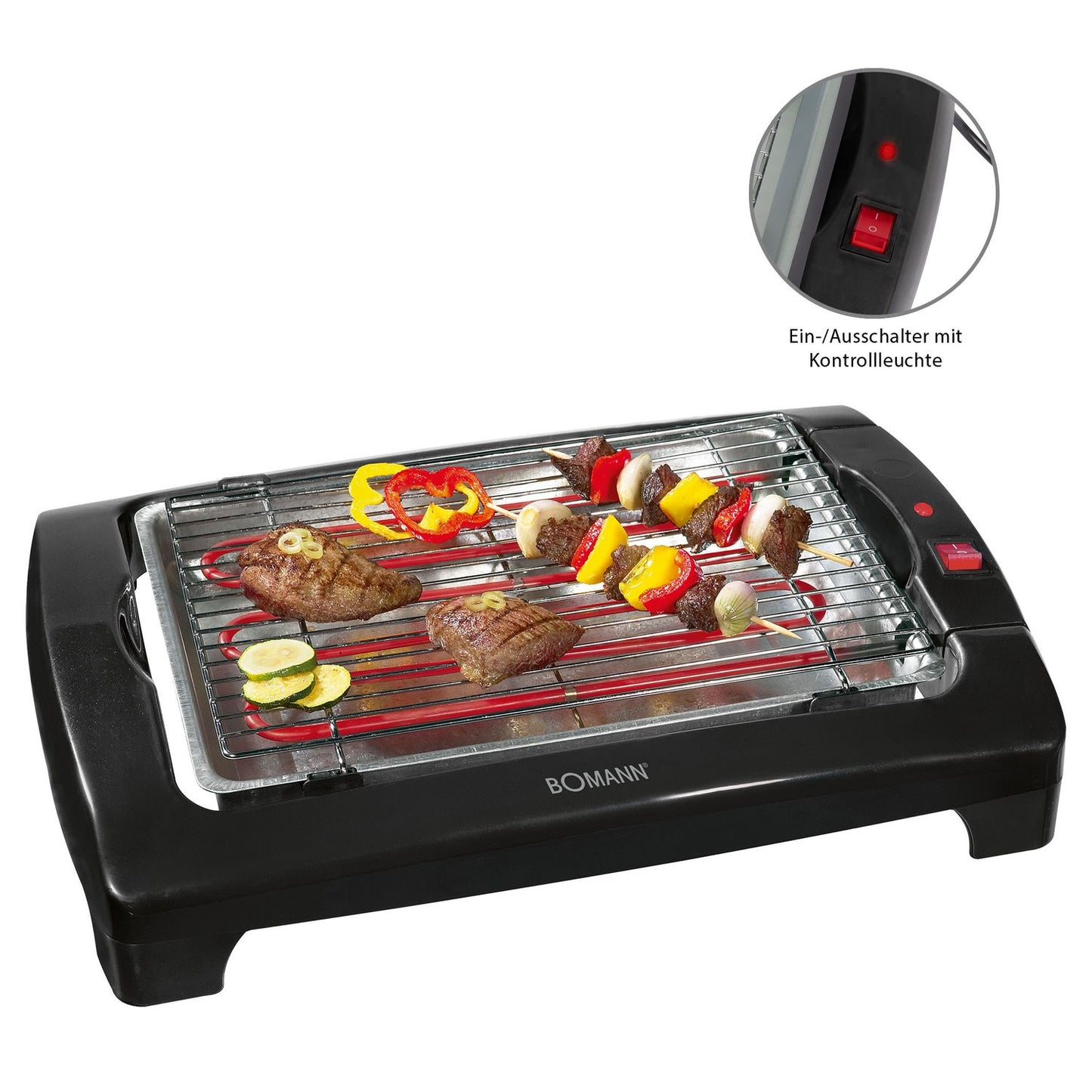 Bomann Bq 1240 - Barbacoa Eléctrica Con Parrilla Cromada De 35,5 X 24,5 Cm, 2000 W, Color Negro