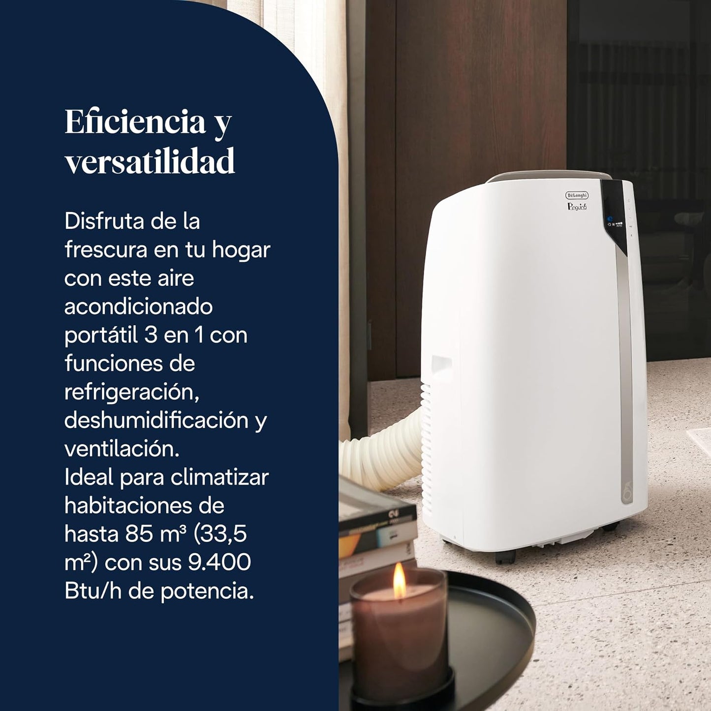 De'Longhi Pinguino PAC EX93 Extreme Aire Acondicionado Portátil Silencioso con Tecnología Arctic Whisper Extreme, 9.400 BTU/h, 2.5 kW, hasta 85 m³, Clase A+