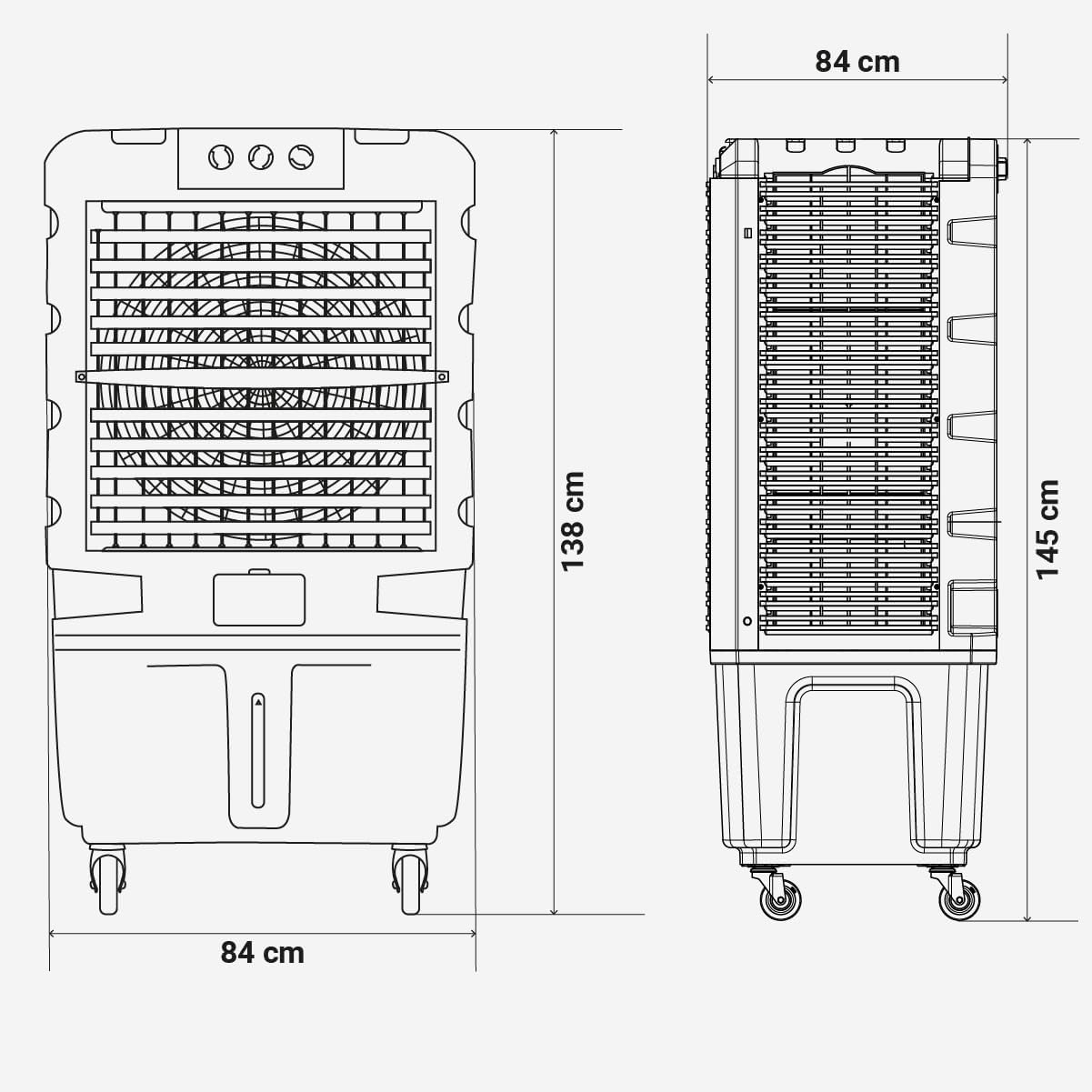 UNIVERSALBLUE Climatizador Modo Evaporativo y Frío Portatil | Aire Acondicionado Natural | x3 Packs de hielo | Capacidad 120L | 3 Velocidades | Silencioso | 10.000 m³/h | Superficies de 80 m²