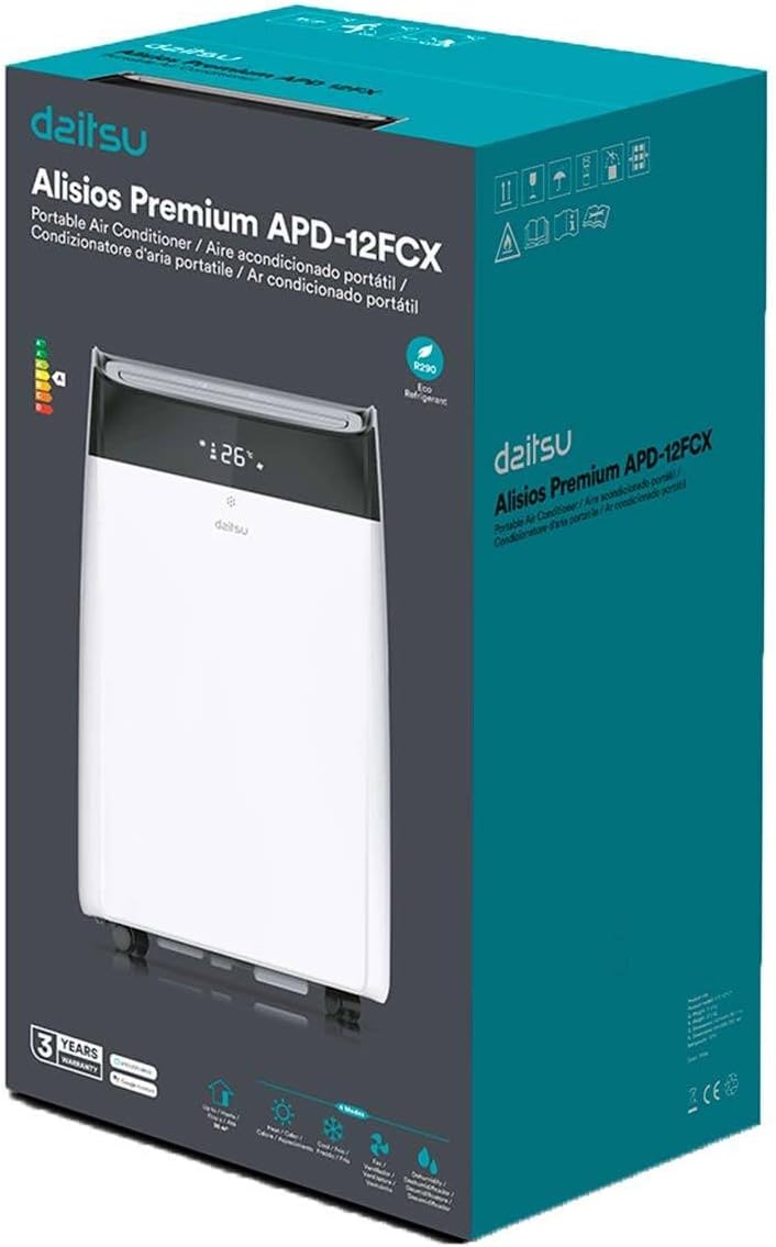 Daitsu - Aire Acondicionado Portátil Frío,Calor, Deshumidificador y Ventilador | 4 en 1 | Alisios Premium APD12FCX | Compacto y Silencioso | Mando a Distancia | Para Hogar u Oficina hasta 30 m²