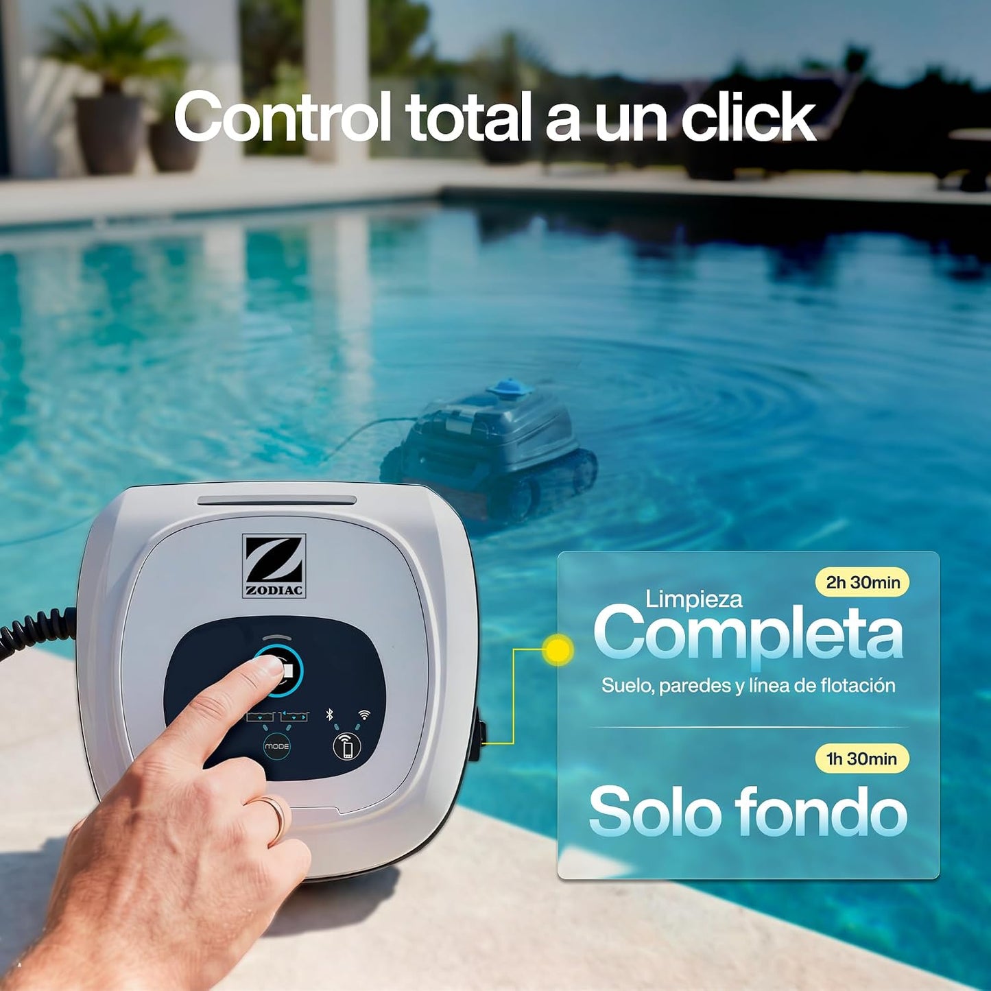Zodiac CNX 30 iQ - Robot limpiafondos automatico con cable Piscina hasta 12x6m, Limpia Fondo, Paredes y Linea Flotación. Control vía App, Tecnología ciclónica - Incluye Cable de 18m y Doble filtración