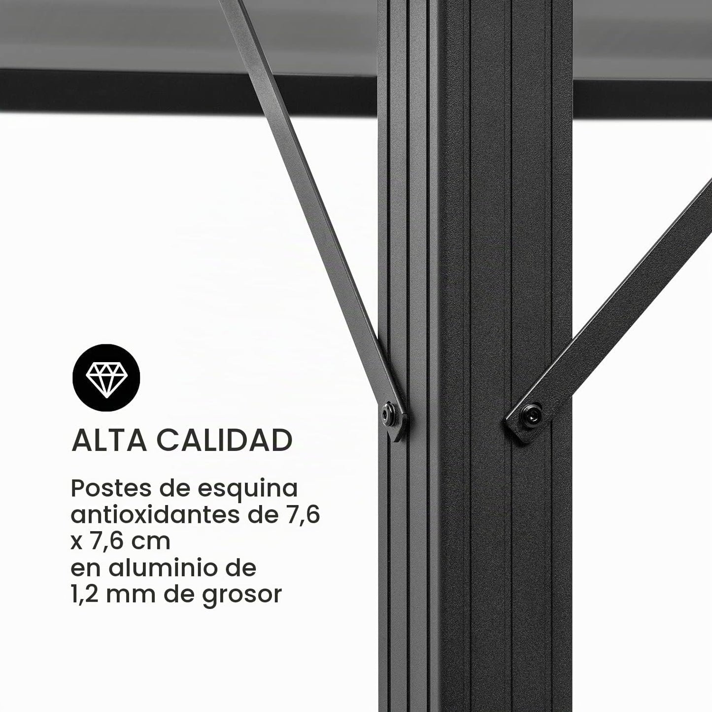 Blumfeldt Pergola Jardín Impermeable 3x3m, Gazebo Techo Policarbonato, Kit de Pérgola Metálica Ligera Estructura Aluminio, Carpa Exterior, Pérgola Cristal Translúcido, Luces LED Regulables
