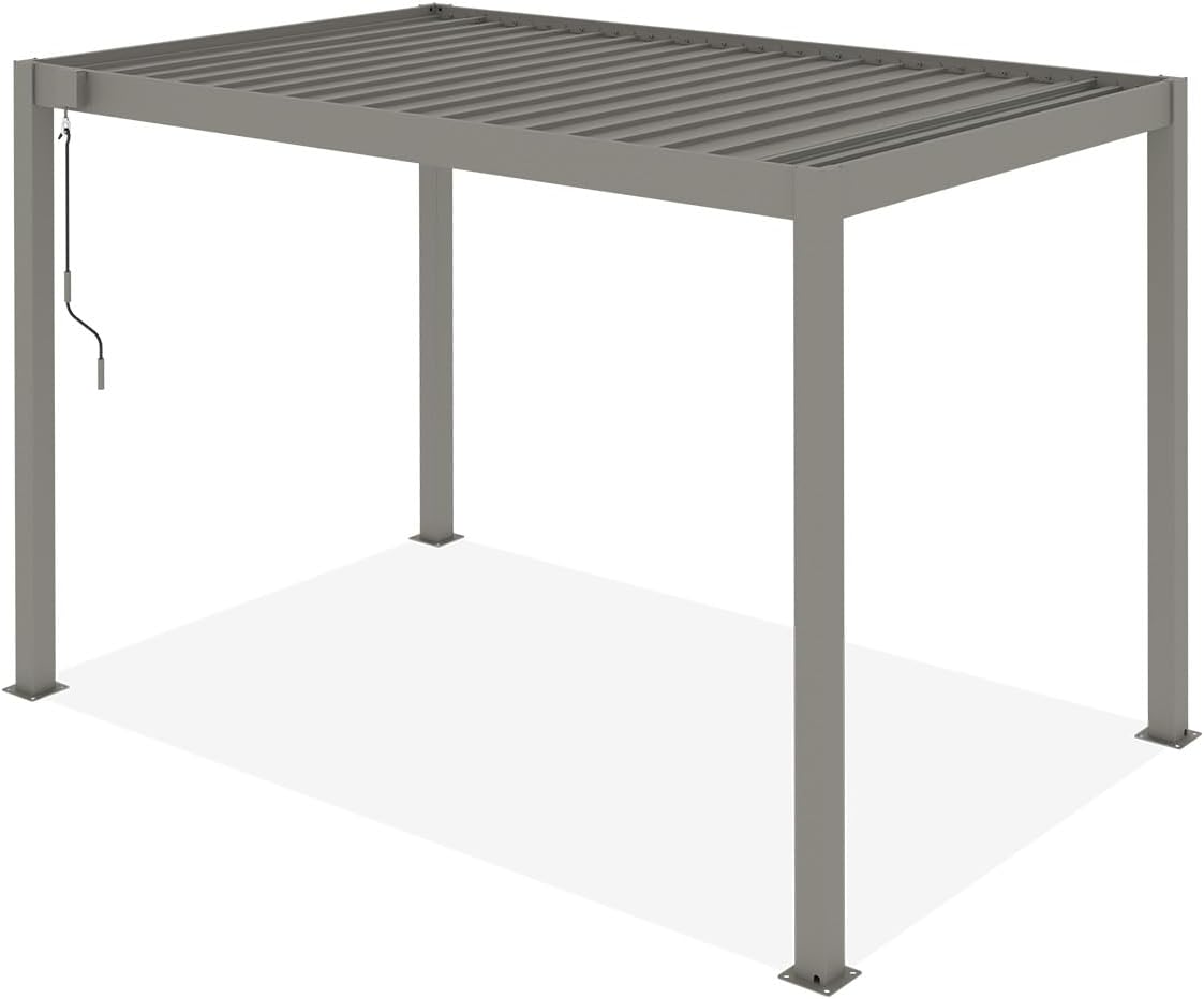 CAZEBOO Pérgola Bioclimática Autoportante Piana 297x195 cm (3x2 m – 6 m²) Aluminio Gris Topo – Lamas Orientables 0-110° Acero – Resistencia Viento 70 km/h – Kit Completo con Manivela y Anclajes