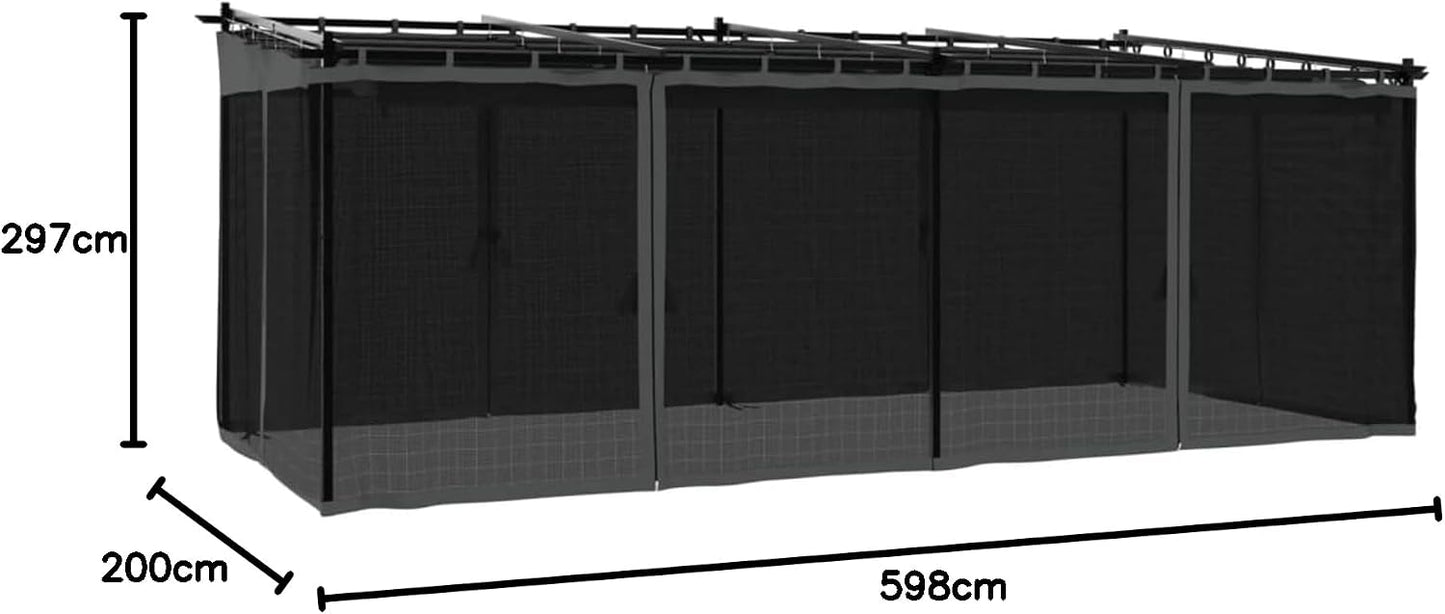 IKAYAA Pérgola de Jardín con Techo Retráctil y Paredes de Malla, Pérgola de Aluminio 6 x 3 m, Cenador de Jardín, Poliéster Resistente al Agua y a UV para Patio Terraza Exterior Antracita