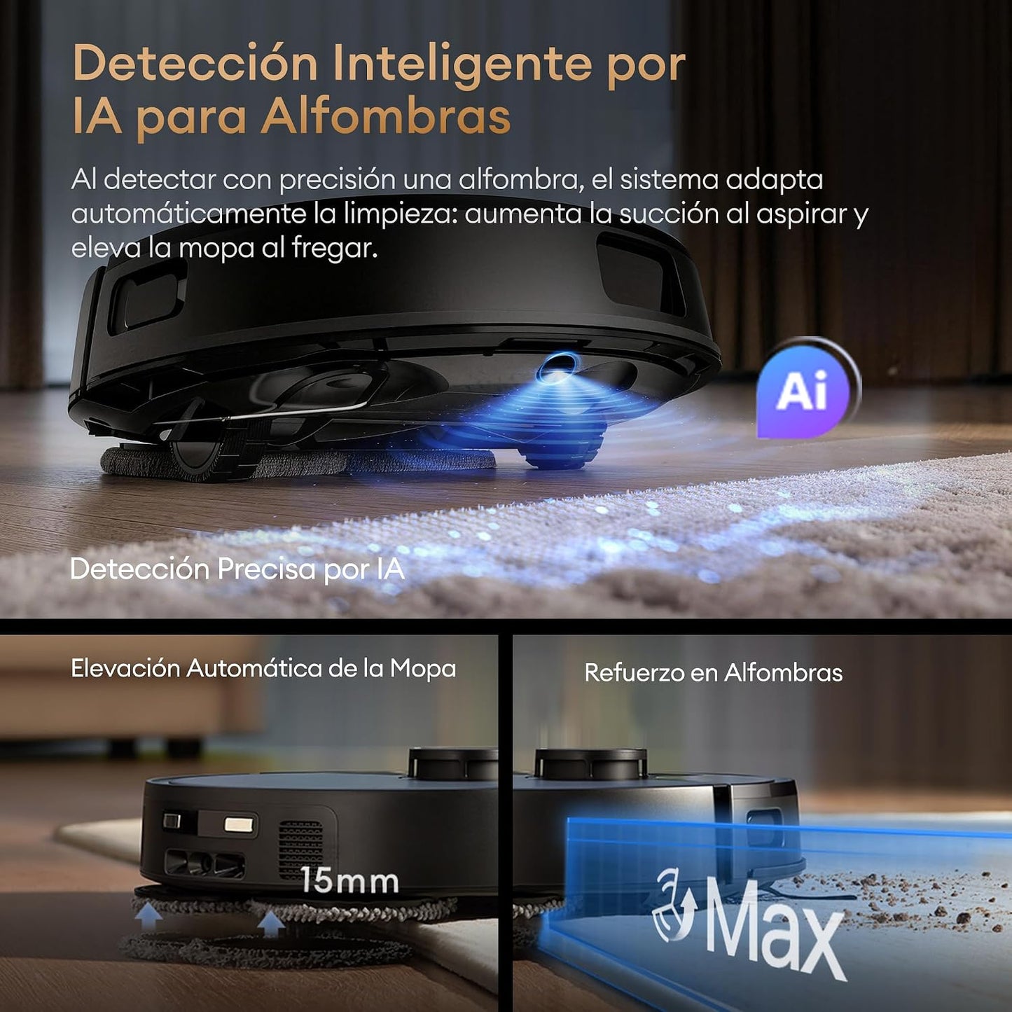 Ultenic MX50 Robot Aspirador y Fregasuelos con IA y Estación Todo en Uno | Autolimpieza con Agua Caliente 65°C y Secado 45°C | Mopa Extensible y Elevación Automática | 20000 Pa Autovaciado 90 Días