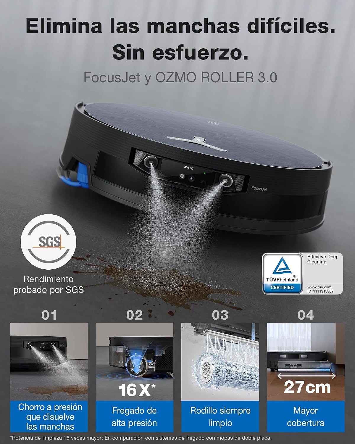 ECOVACS X12 OMNICYCLONE Robot Aspirador y Friegasuelos, Blast y 22 000 Pa, tecnología FocusJet para Manchas, PowerBoost ultrarrápido, OZMO Roller 3.0, Rodillo Inteligente