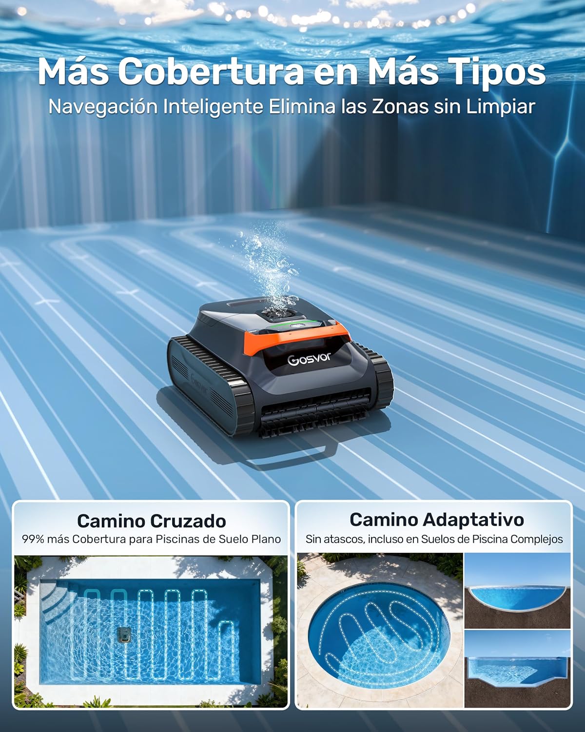 Gosvor LiteVac G1 Robot Limpiafondos Piscina,7kg,200min Autonomía,Doble Filtración,Control de la App,200m²,Gris Anaranjado