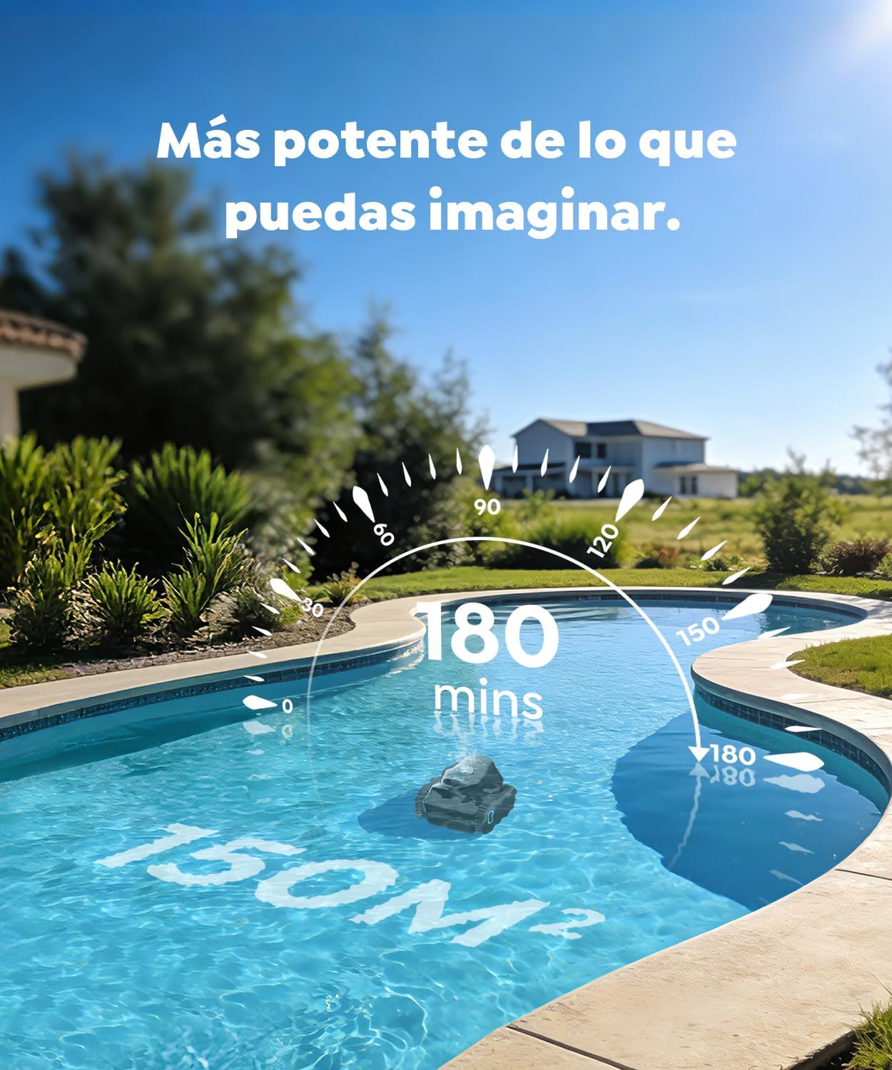 C1 Robot Piscina Limpiafondos y Paredes, Autonomía 180 min, Doble Filtración, 3 Motores, Succión Potente, Control por App, Robot Limpiafondos Piscina Inalámbrico 150㎡