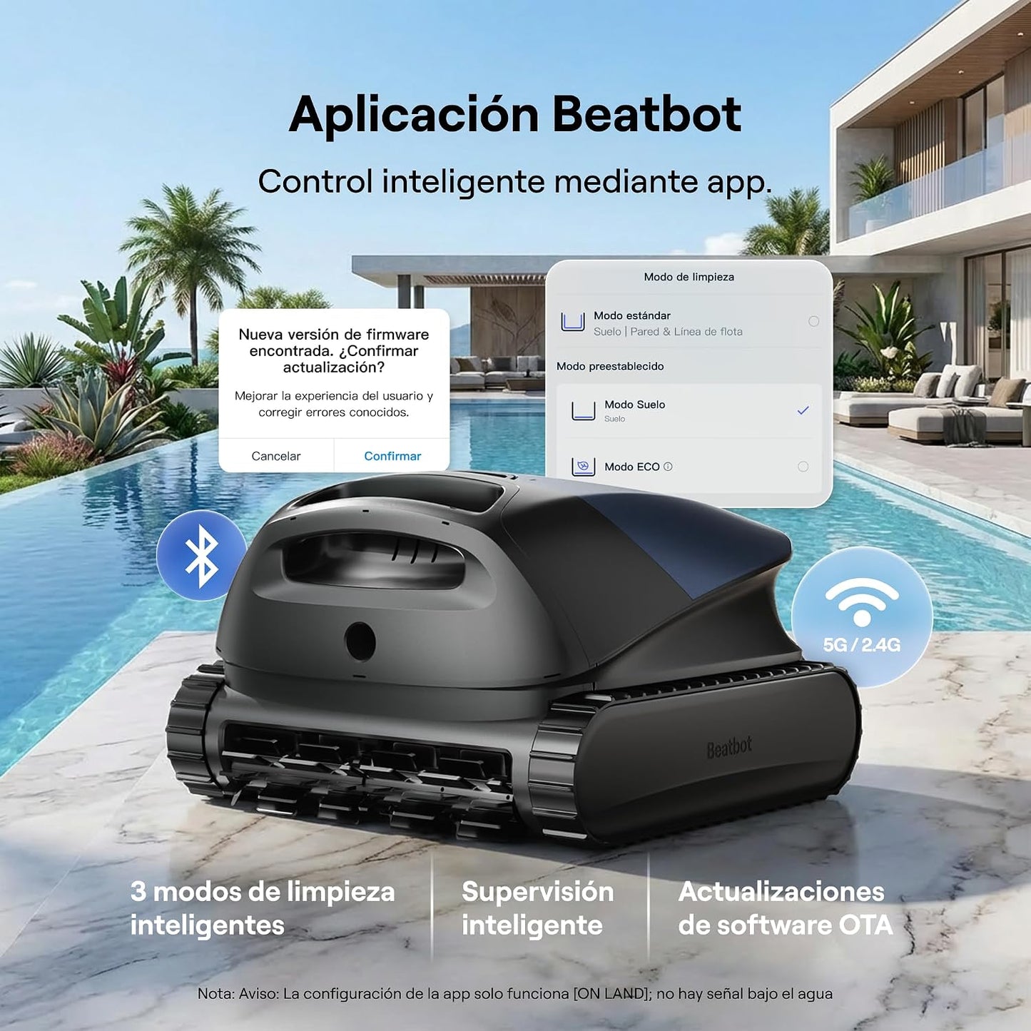 (2026 Nuevo) Beatbot Sora 10 Robot Piscina limpiafondos y Paredes, Plataformas y línea de flotación, Estacionamiento línea flotación, 5l residuos,Controllo App,Piscinas enterradas/elevadas,Azul Marino
