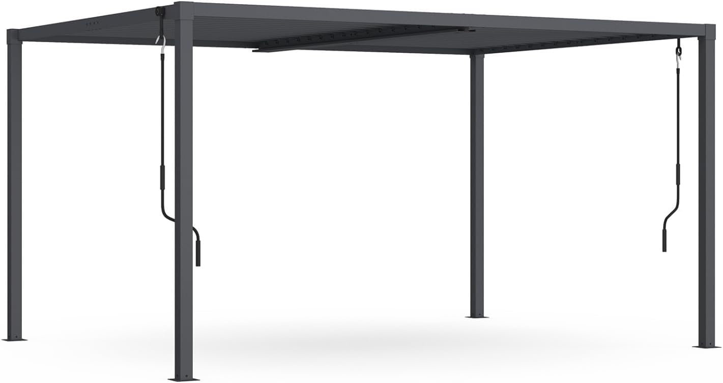 IDMarket – Pergola bioclimática cuchillas orientables 3 x 4 m, aluminio gris antracita