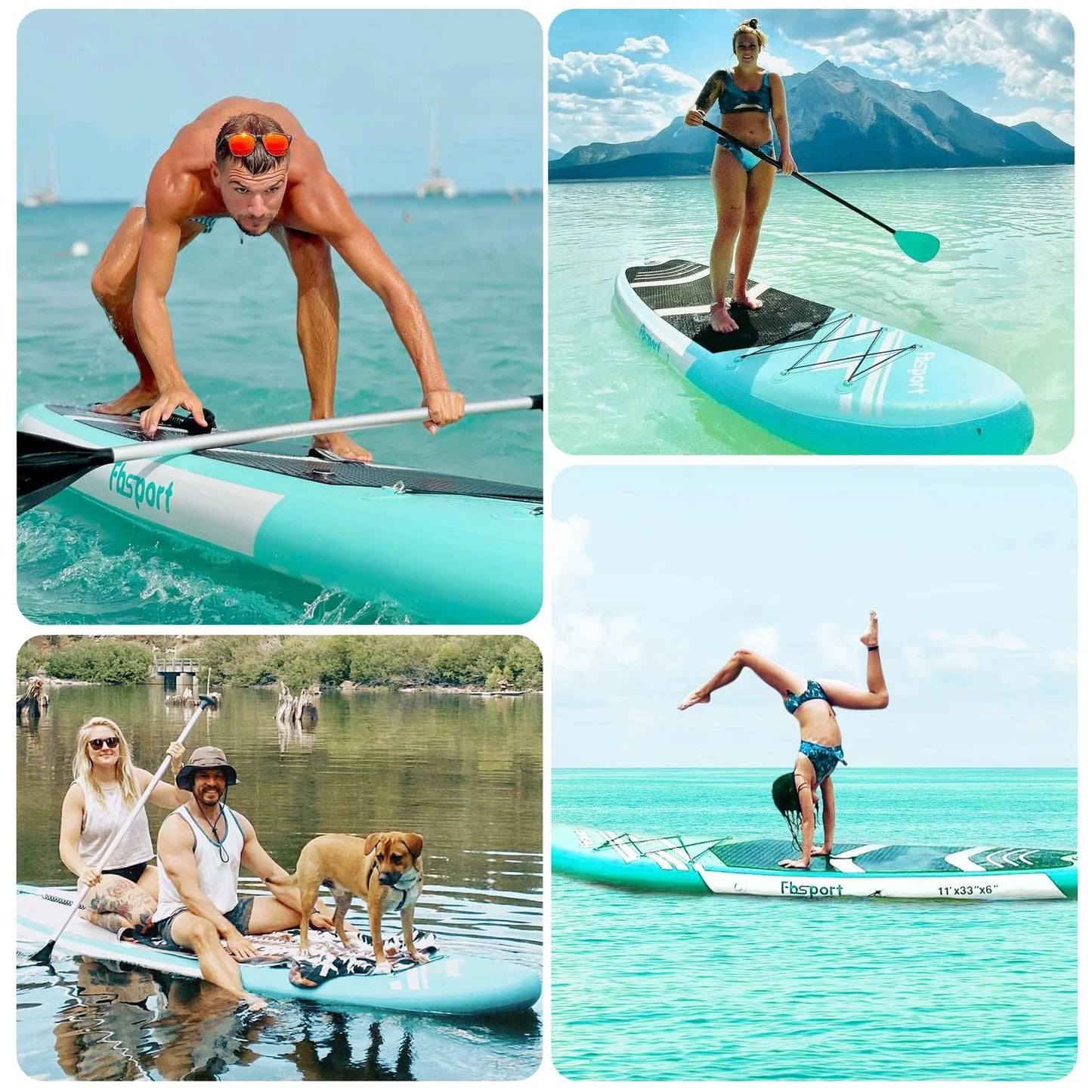 2026 FBSPORT Tabla de Paddle Surf Inflable, Grosor 15 cm, Kit Completo con Remo de Aluminio Ajustable y Bomba (Verde)