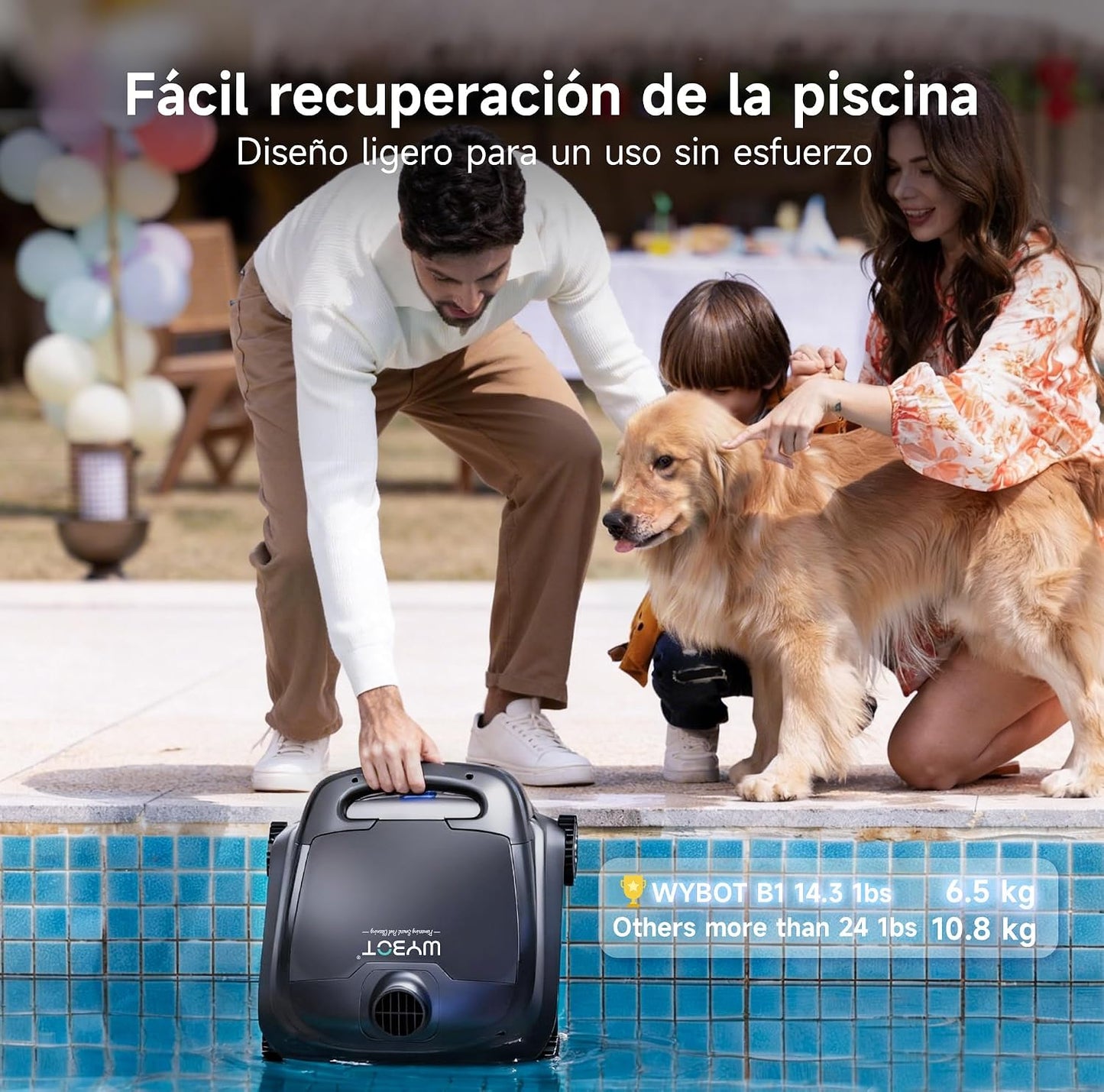 WYBOT B1 Robot de Piscina inalámbrico para Piscinas pequeñas, Robot de Limpieza Inteligente Ligero con Control de aplicación, Cubierta de Pared y Suelo, Dos cepillos Laterales, Gris Verdoso
