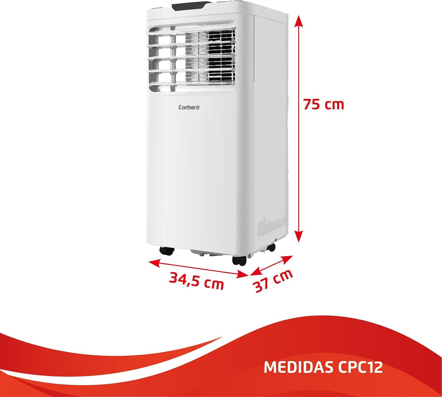 Corberó - Aire Acondicionado Portátil 3 en 1 con Mando | CPC12 | 12000BTU- 3500 Frigorías | Cobertura 22-25 m² | 16-31 ºC | Refrigeración | Ventilador | Deshumidificación |Temporizador